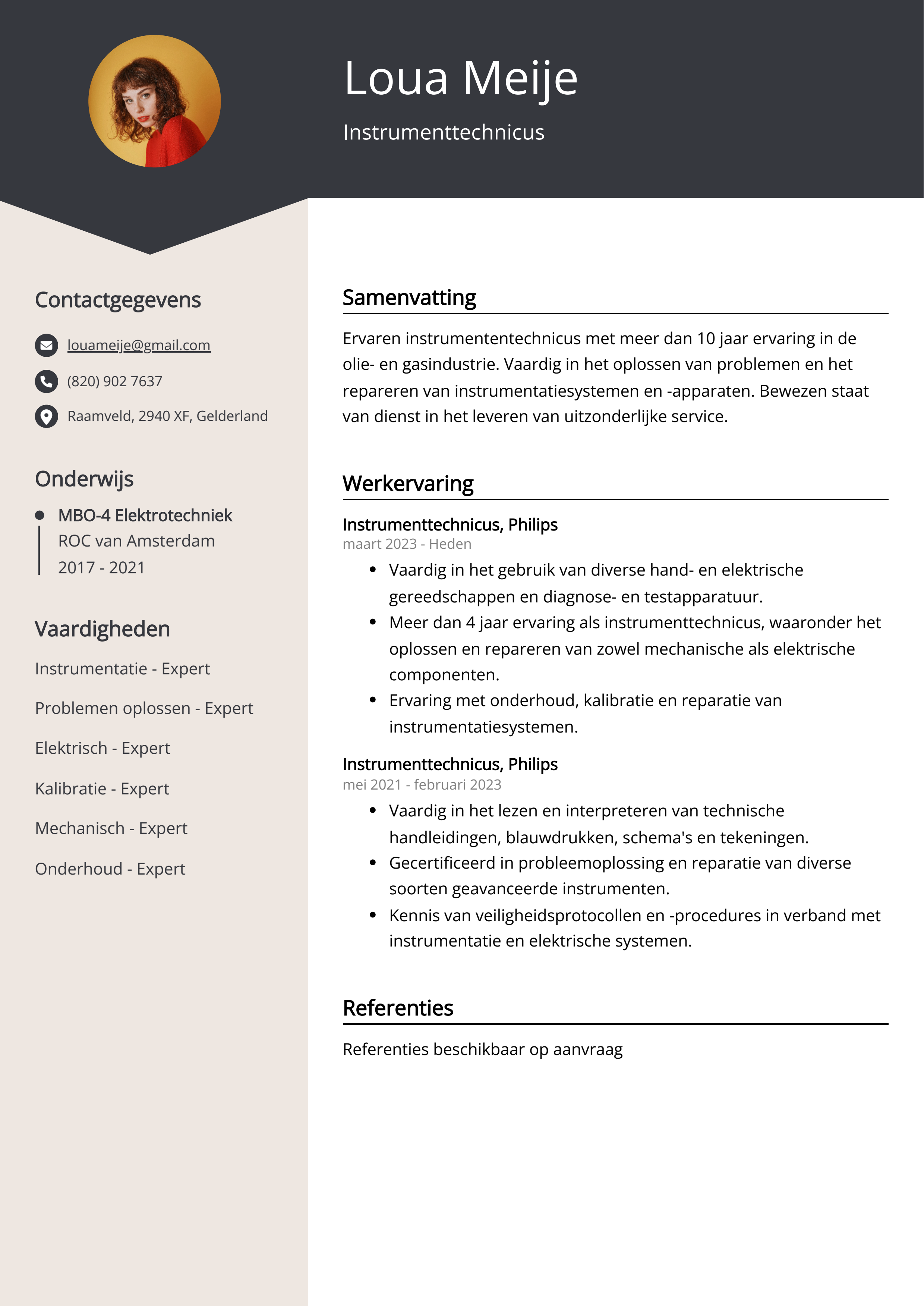 Instrumenttechnicus CV Voorbeeld