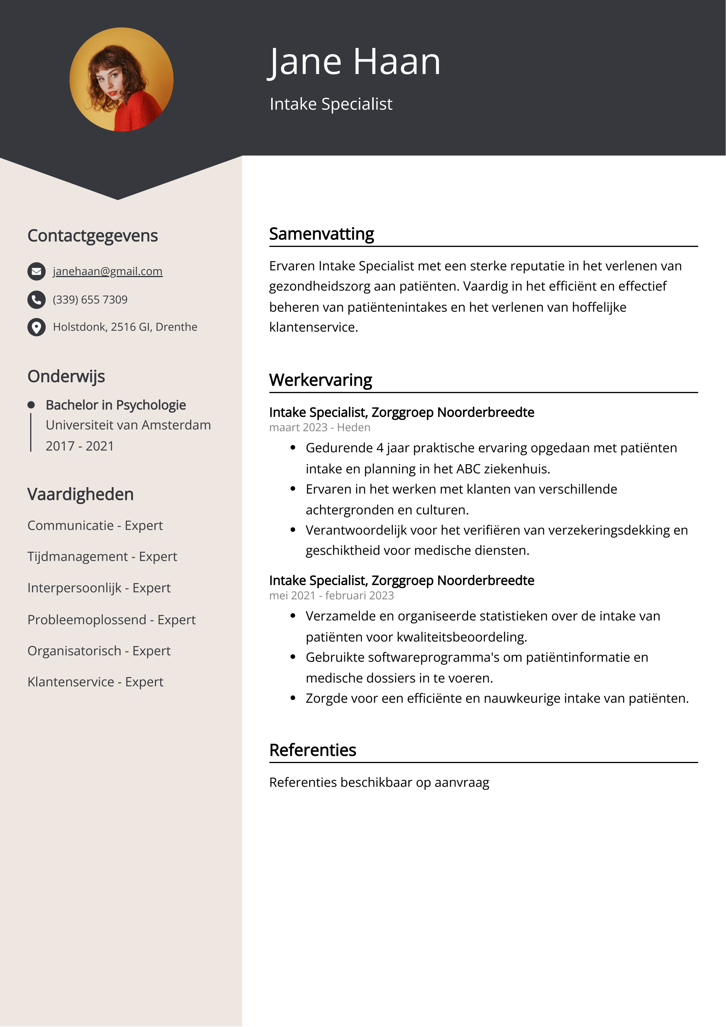 Intake Specialist CV Voorbeeld