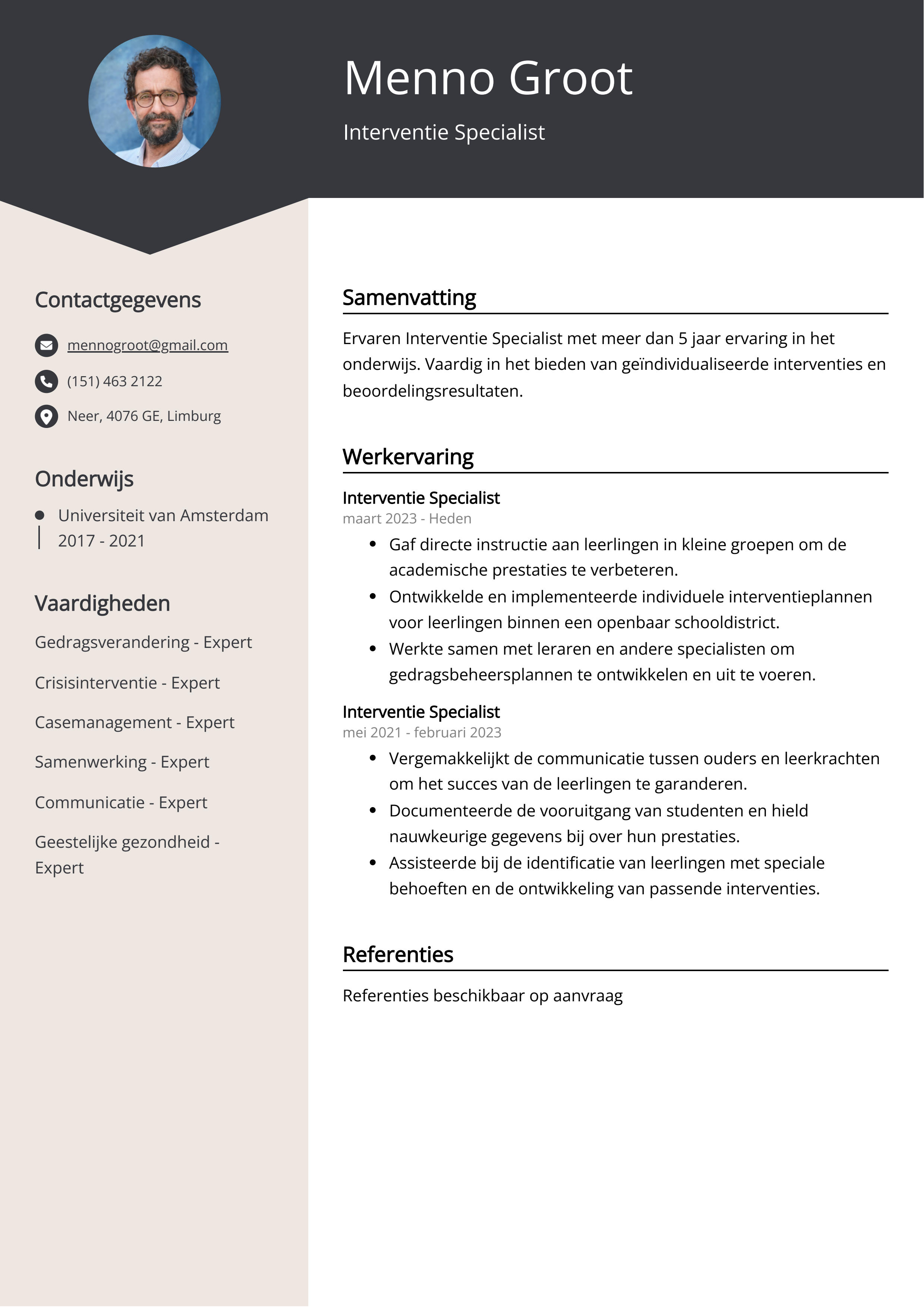 Interventie Specialist CV Voorbeeld