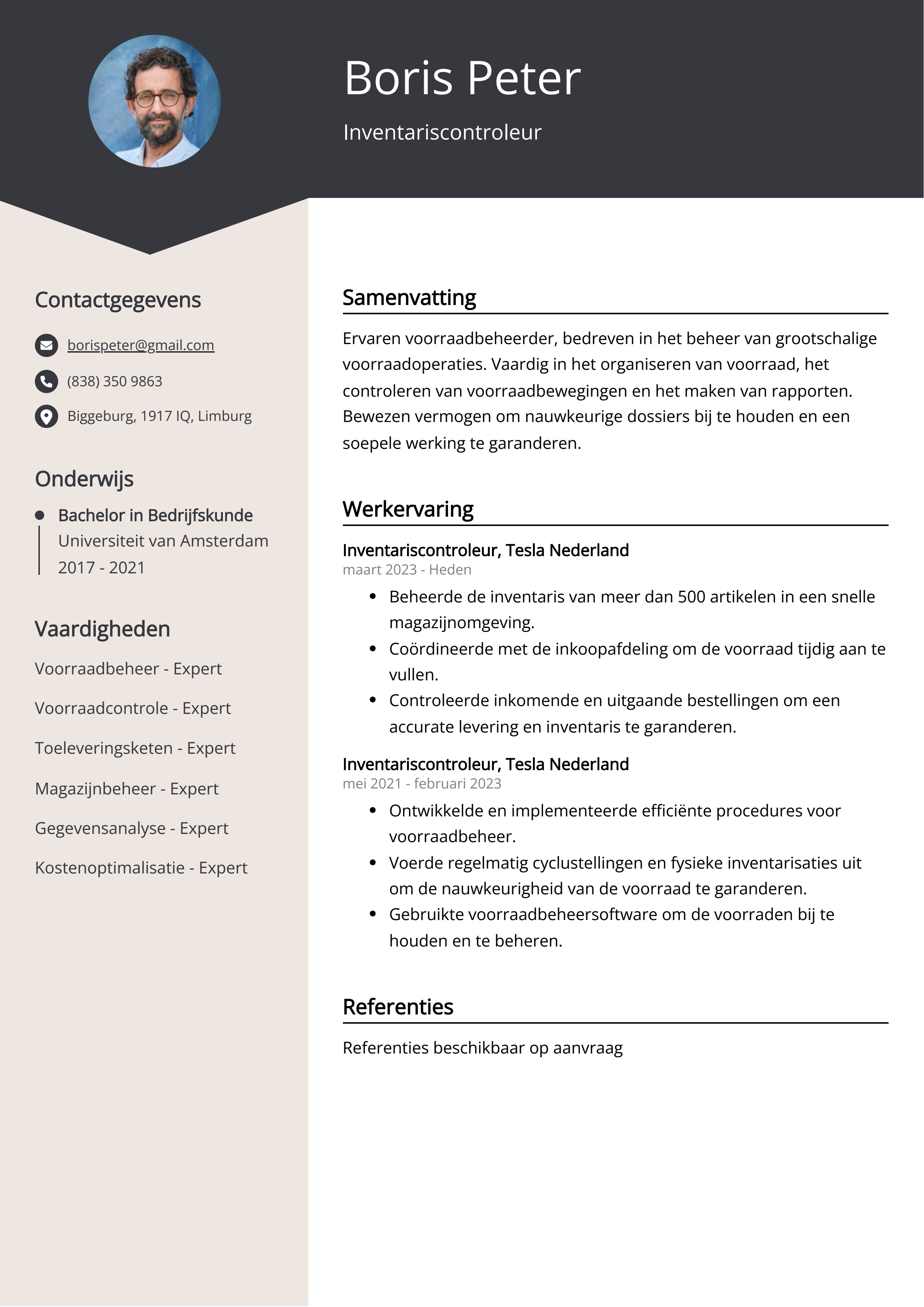 Inventariscontroleur CV Voorbeeld