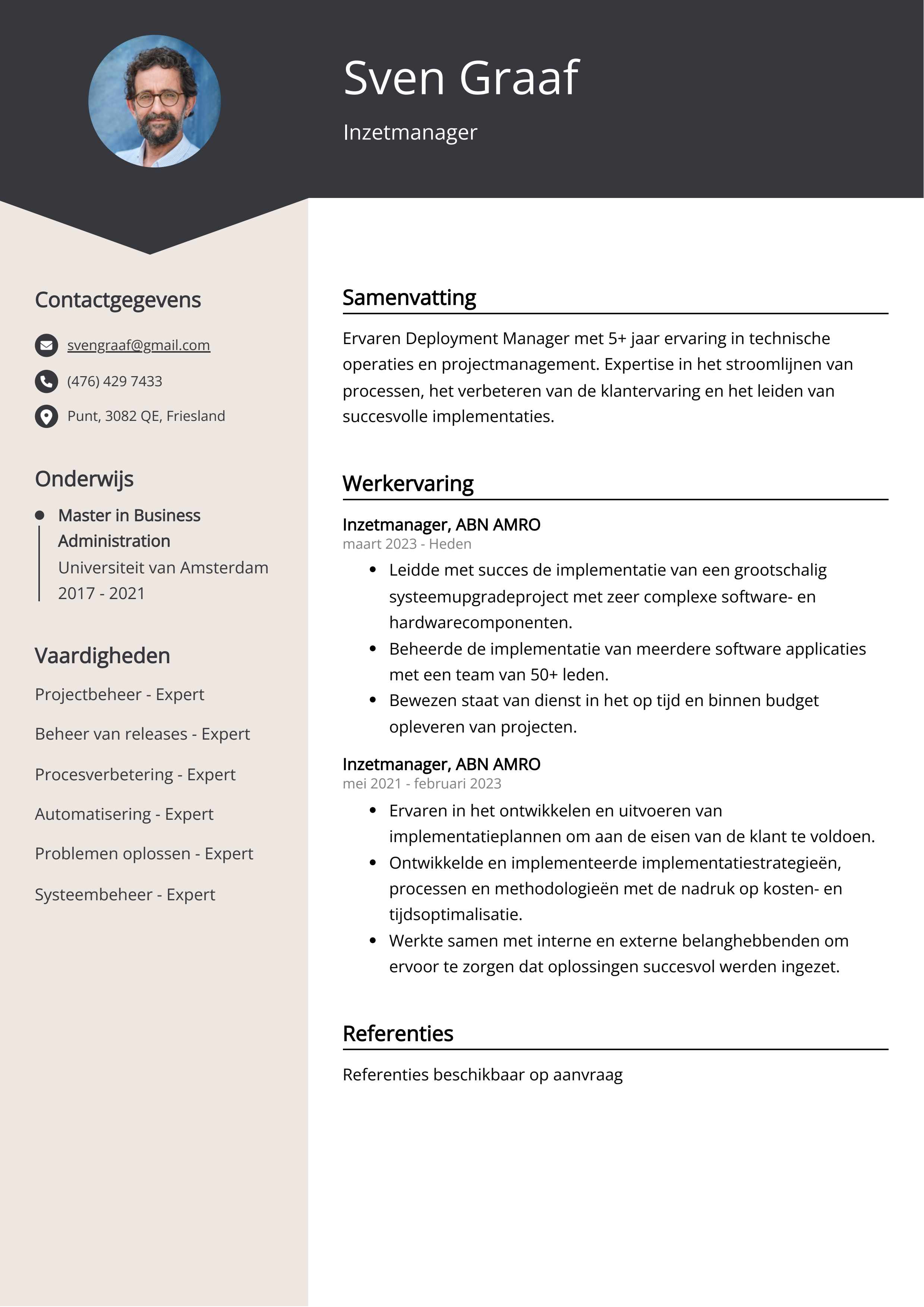 Inzetmanager CV Voorbeeld