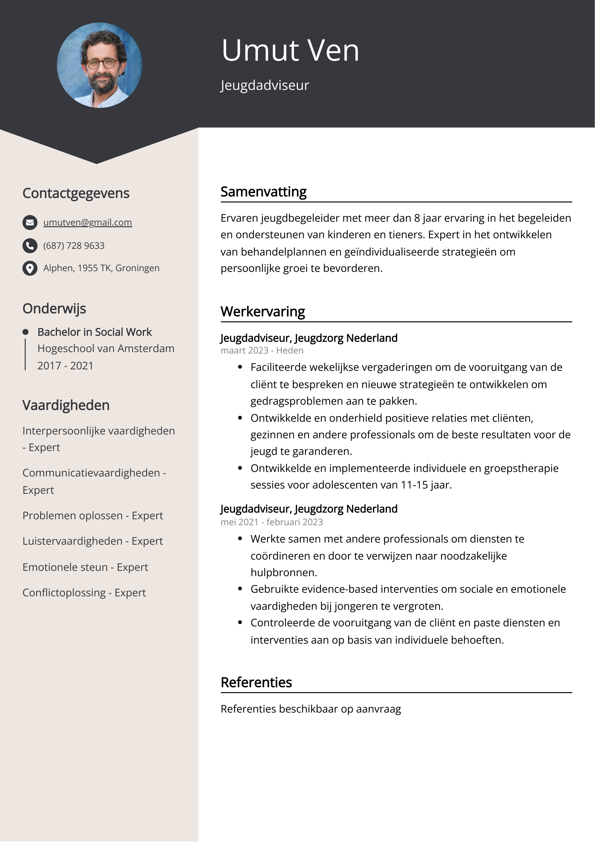 Jeugdadviseur CV Voorbeeld