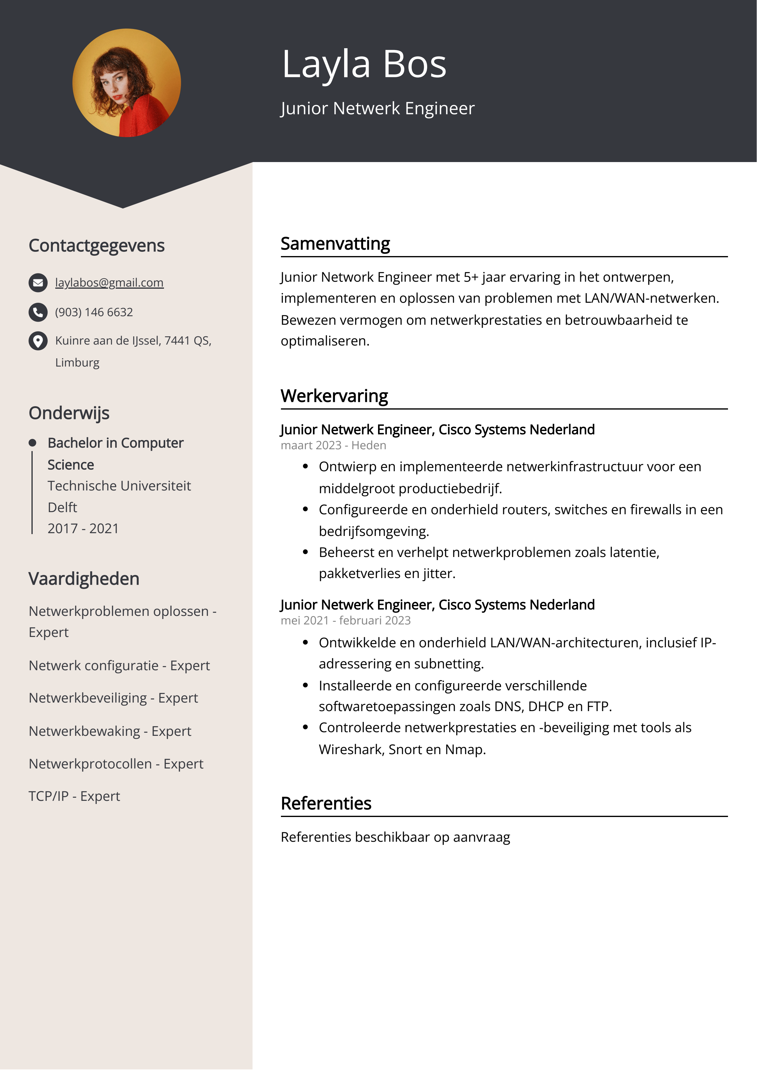 Junior Netwerk Engineer CV Voorbeeld