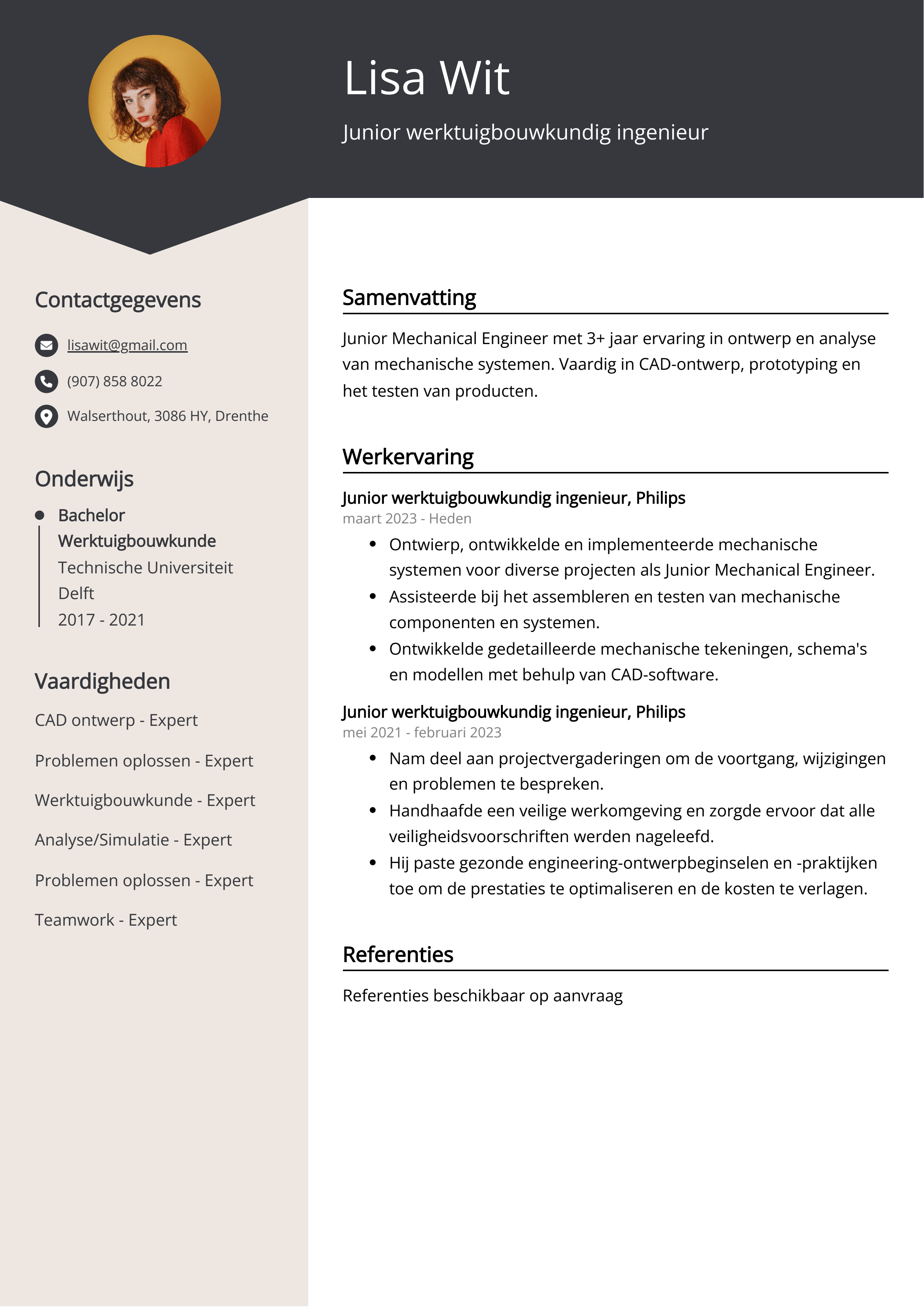 Junior werktuigbouwkundig ingenieur CV Voorbeeld