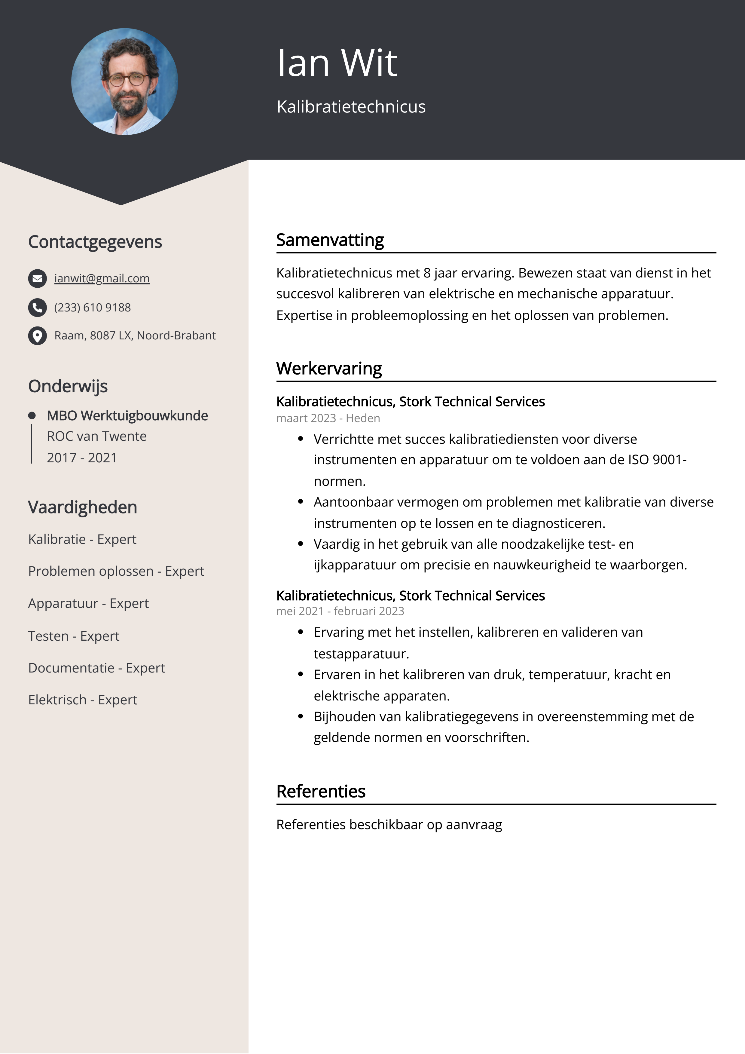 Kalibratietechnicus CV Voorbeeld