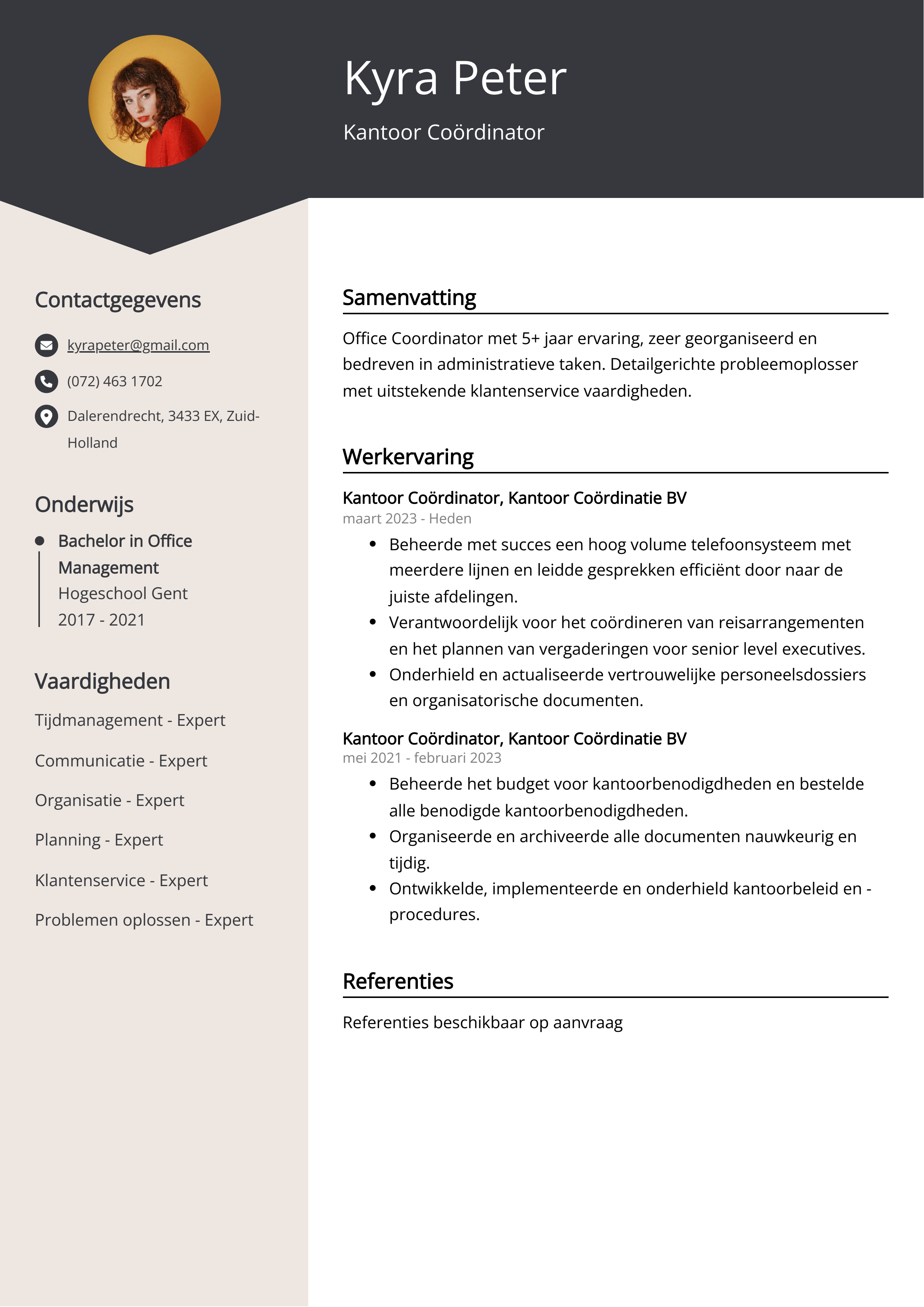 Kantoor Coördinator CV Voorbeeld