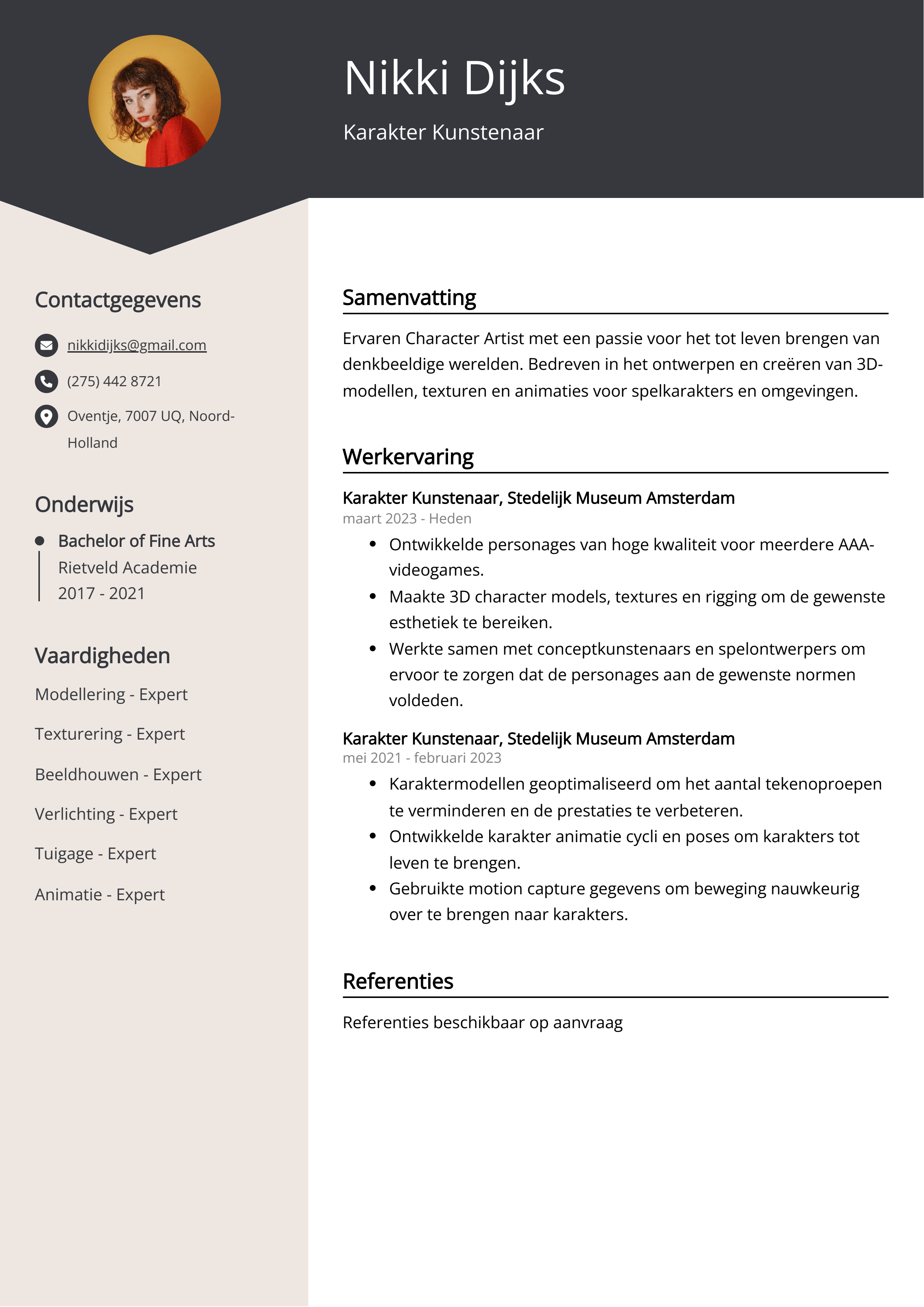 Karakter Kunstenaar CV Voorbeeld