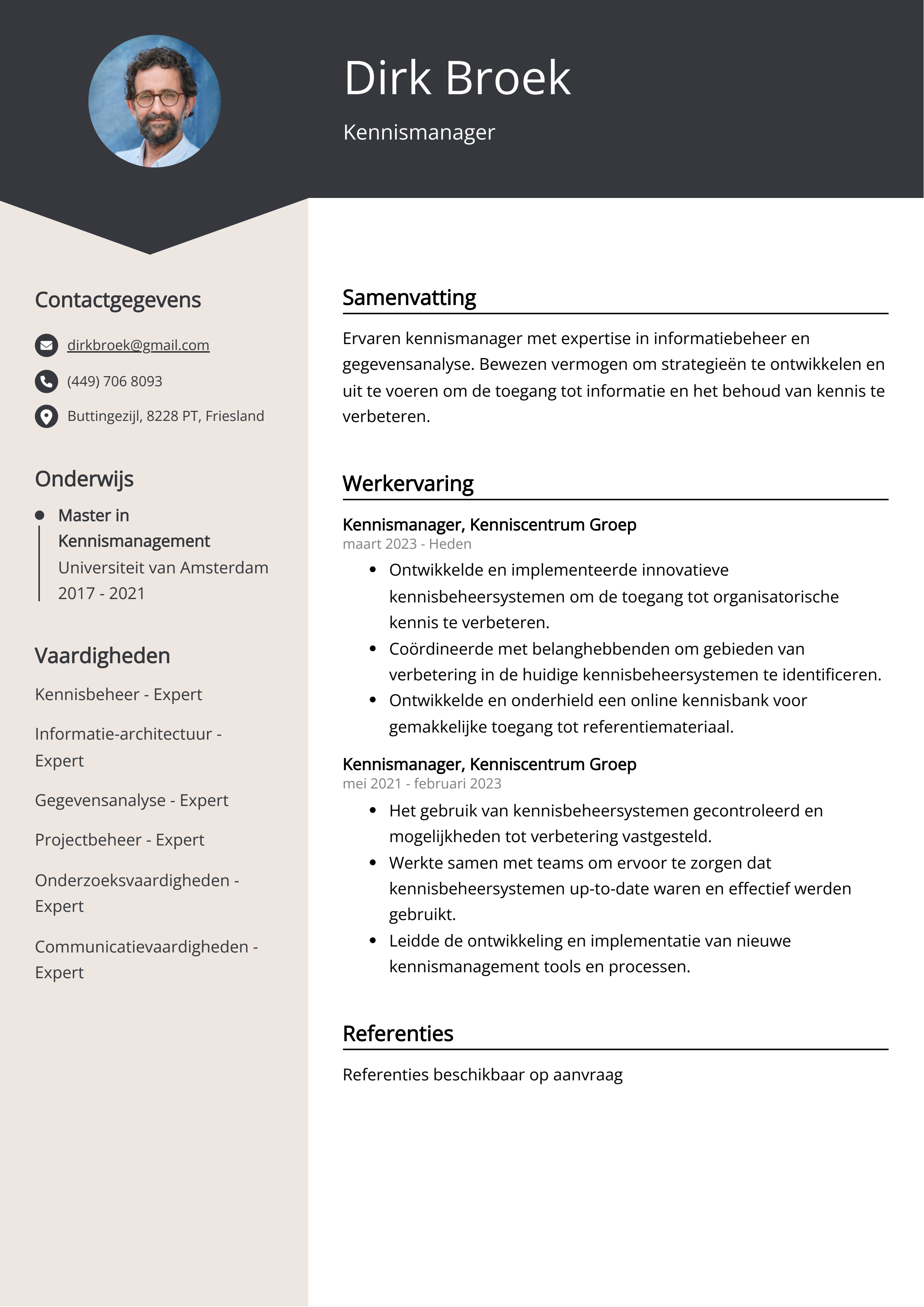 Kennismanager CV Voorbeeld