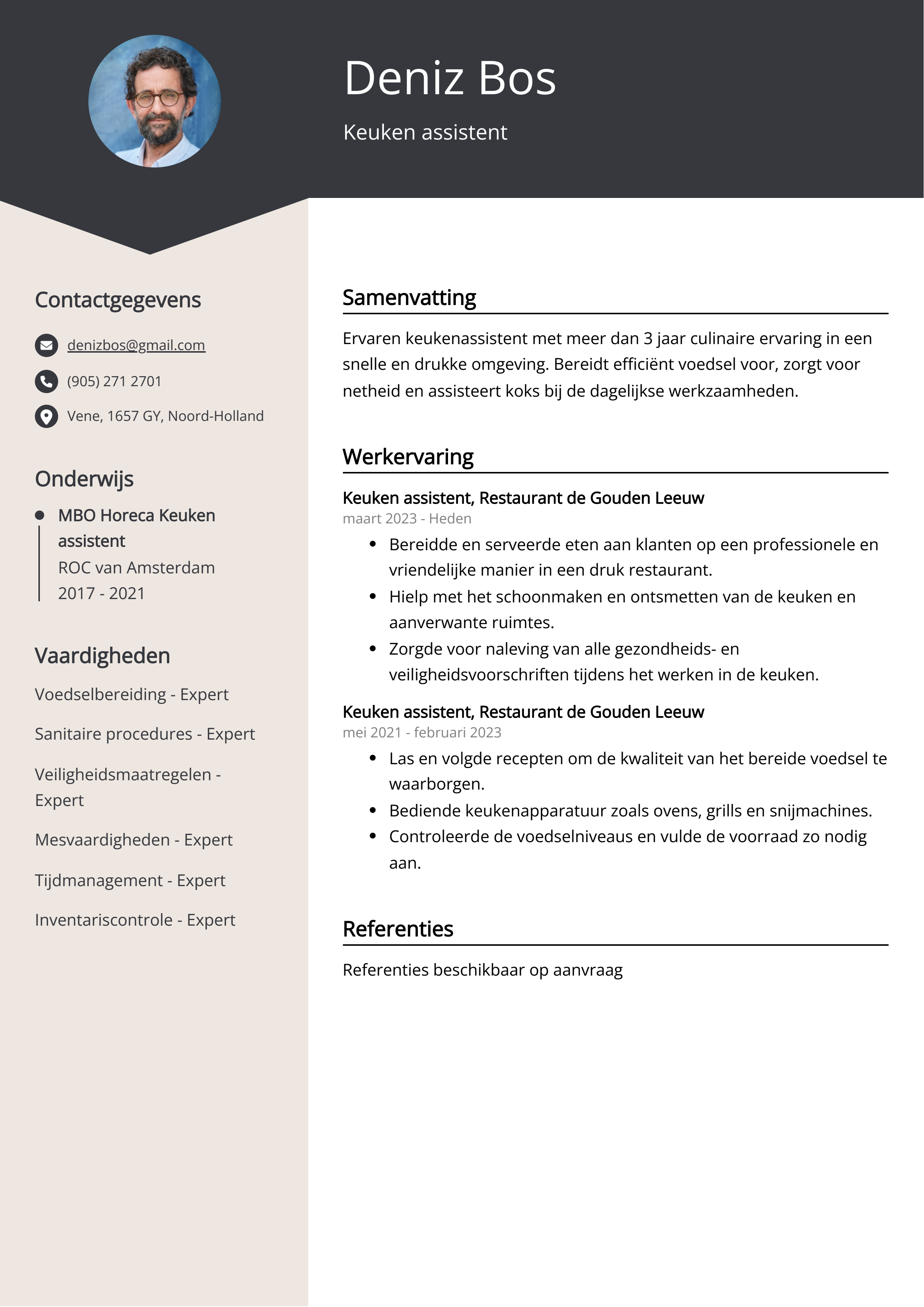 Keuken assistent CV Voorbeeld