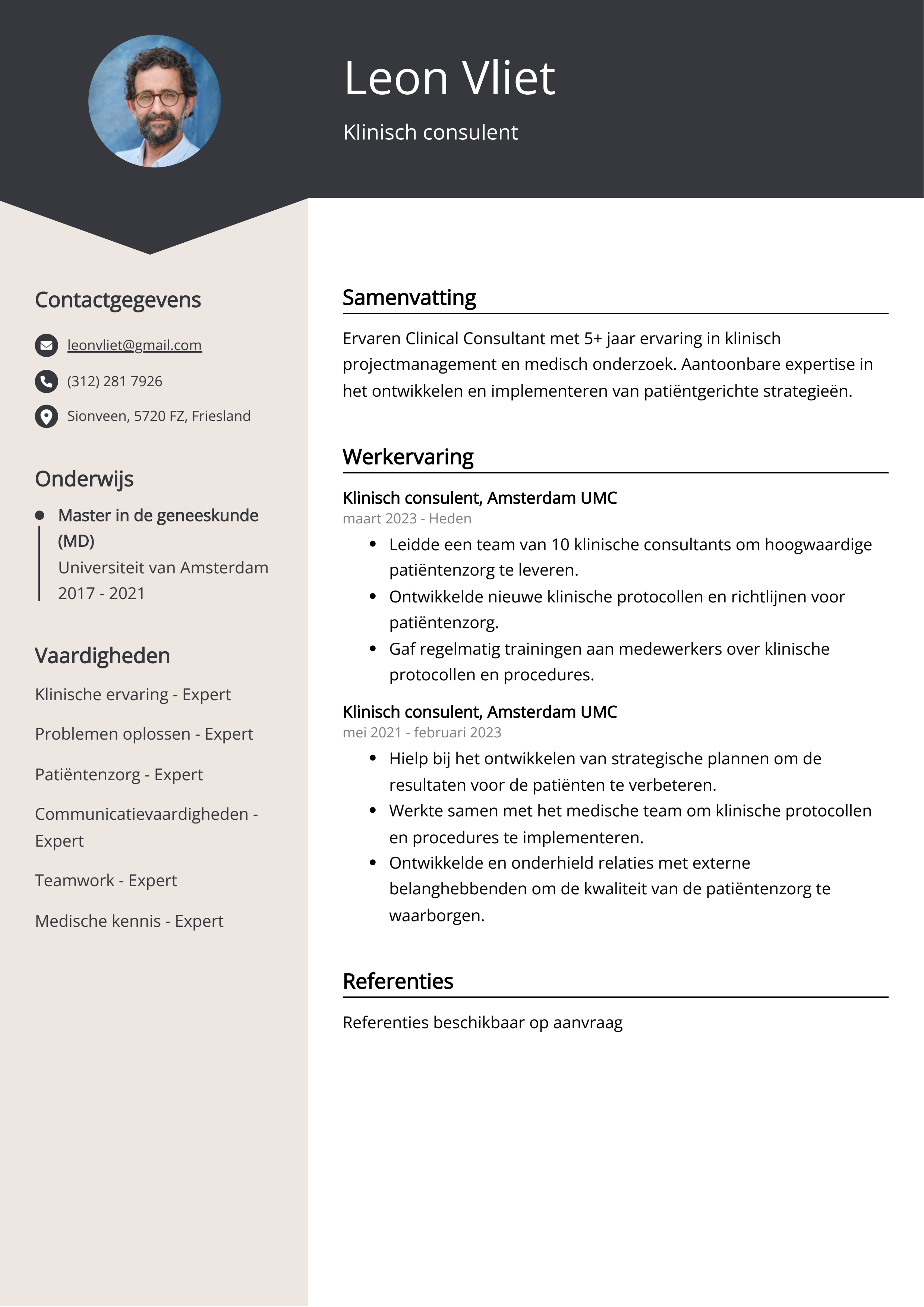 Klinisch consulent CV Voorbeeld