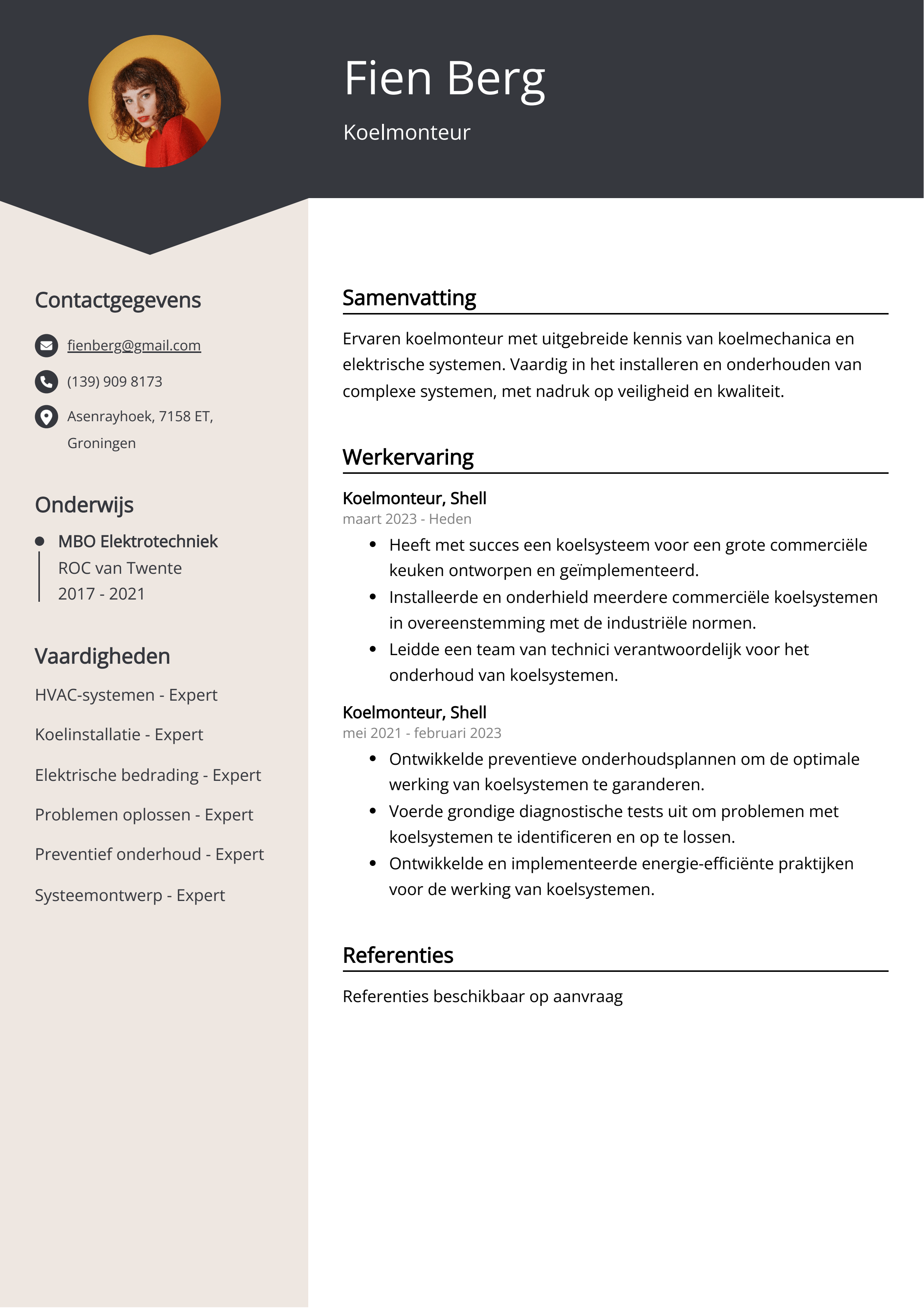 Koelmonteur CV Voorbeeld