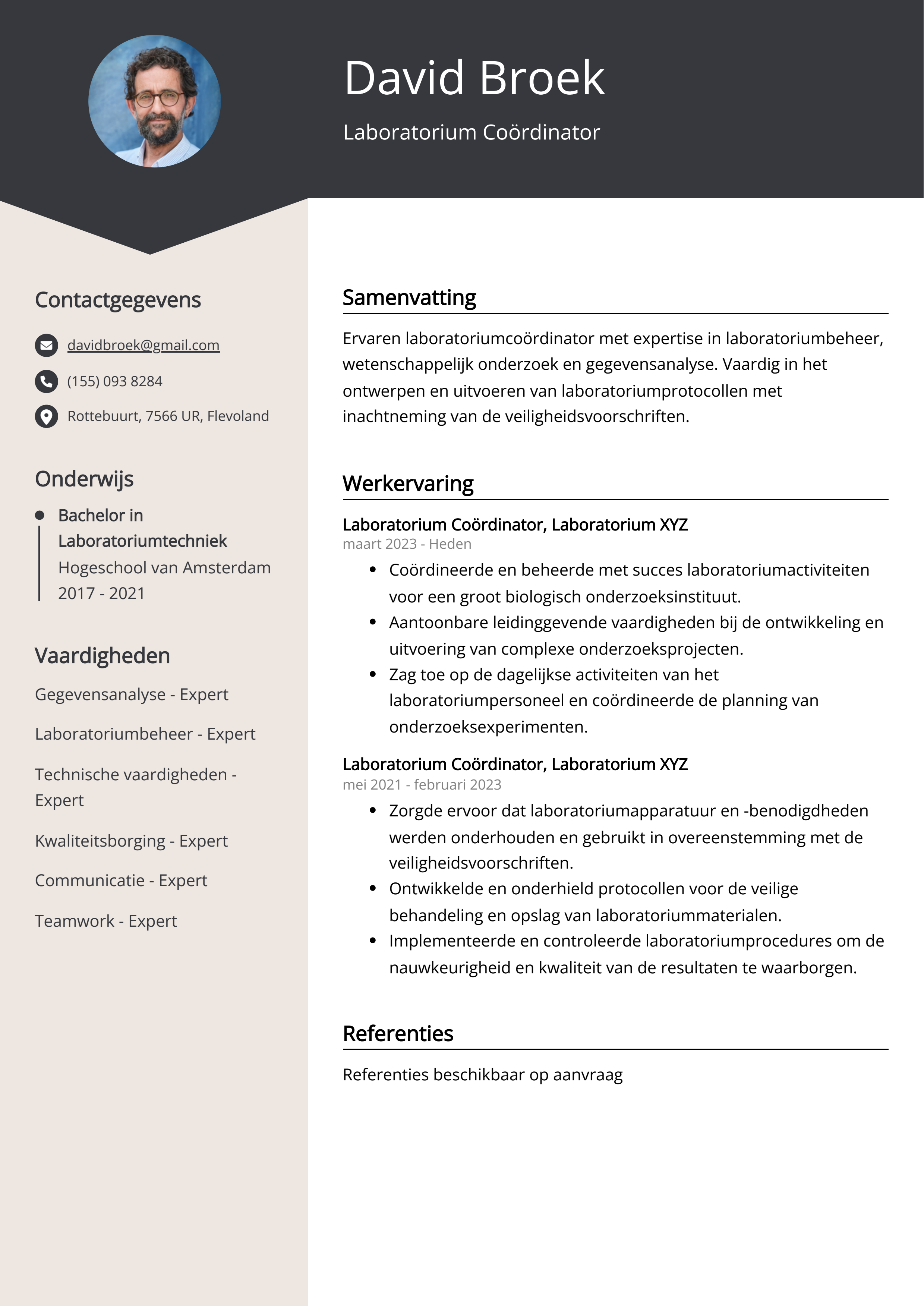 Laboratorium Coördinator CV Voorbeeld