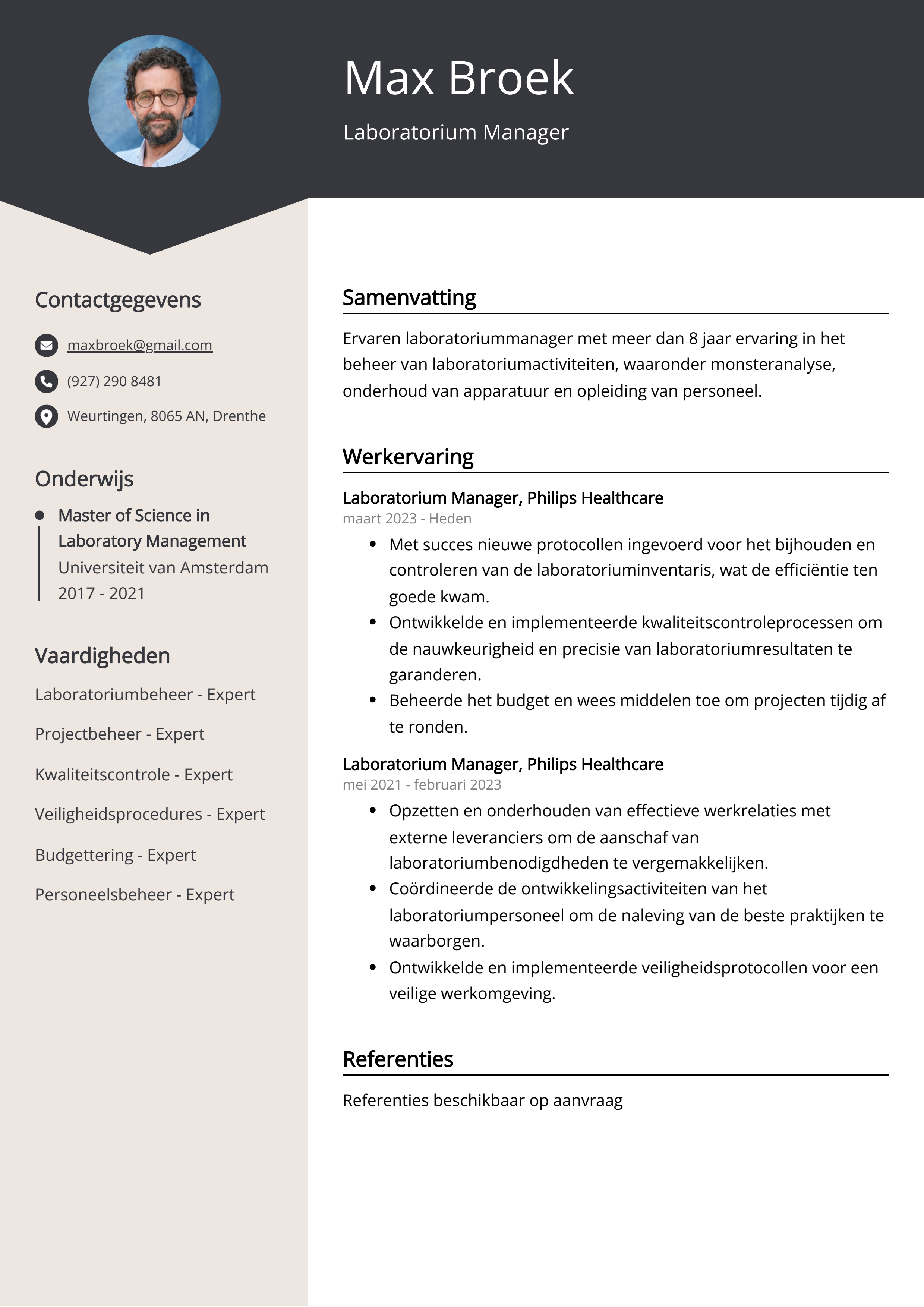 Laboratorium Manager CV Voorbeeld