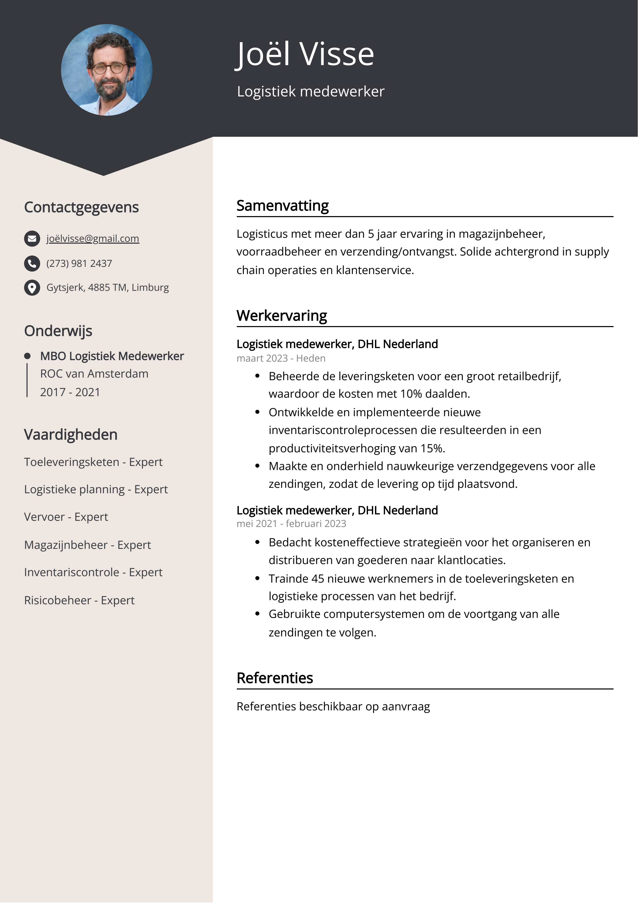 Logistiek medewerker CV Voorbeeld