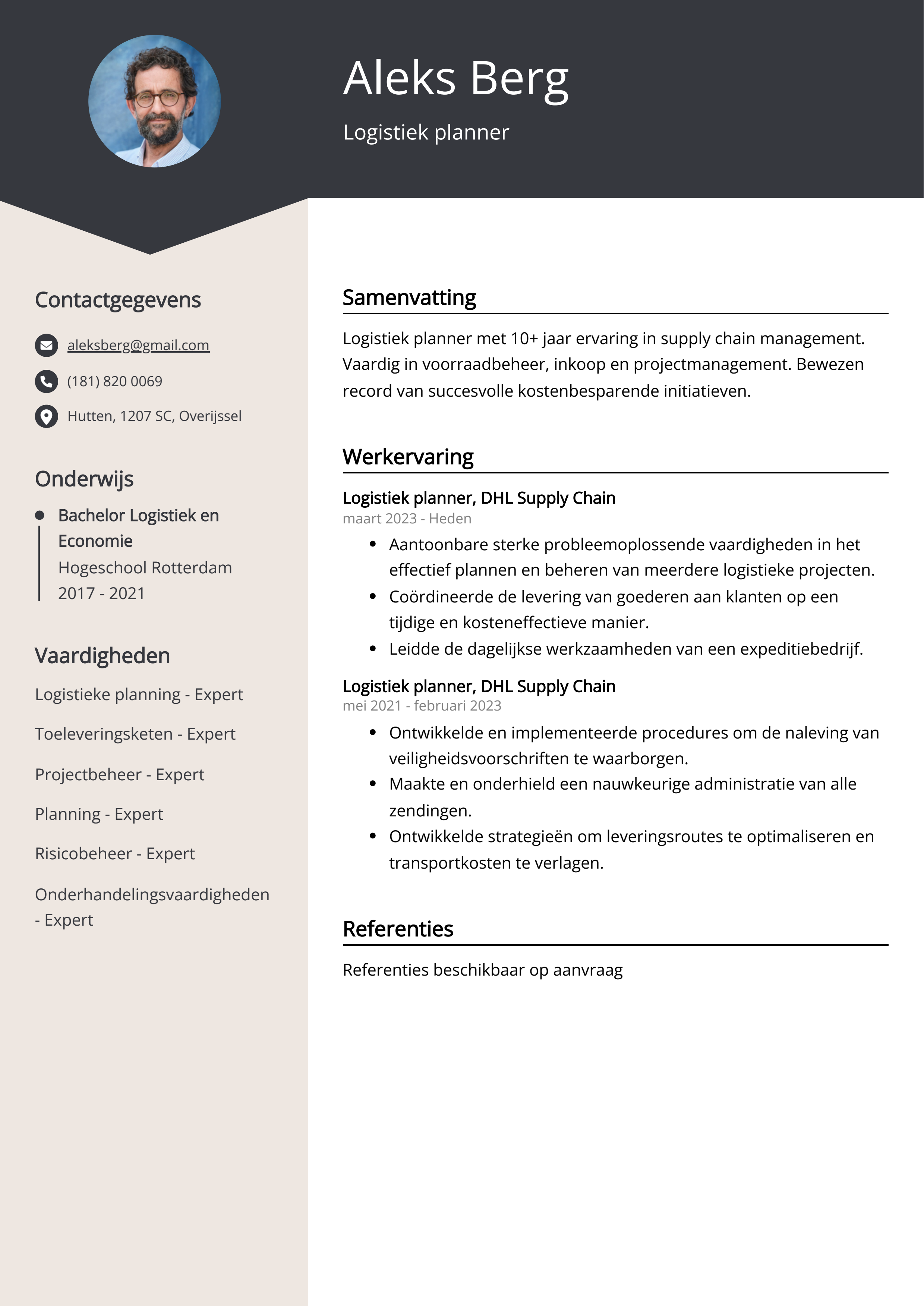 Logistiek planner CV Voorbeeld