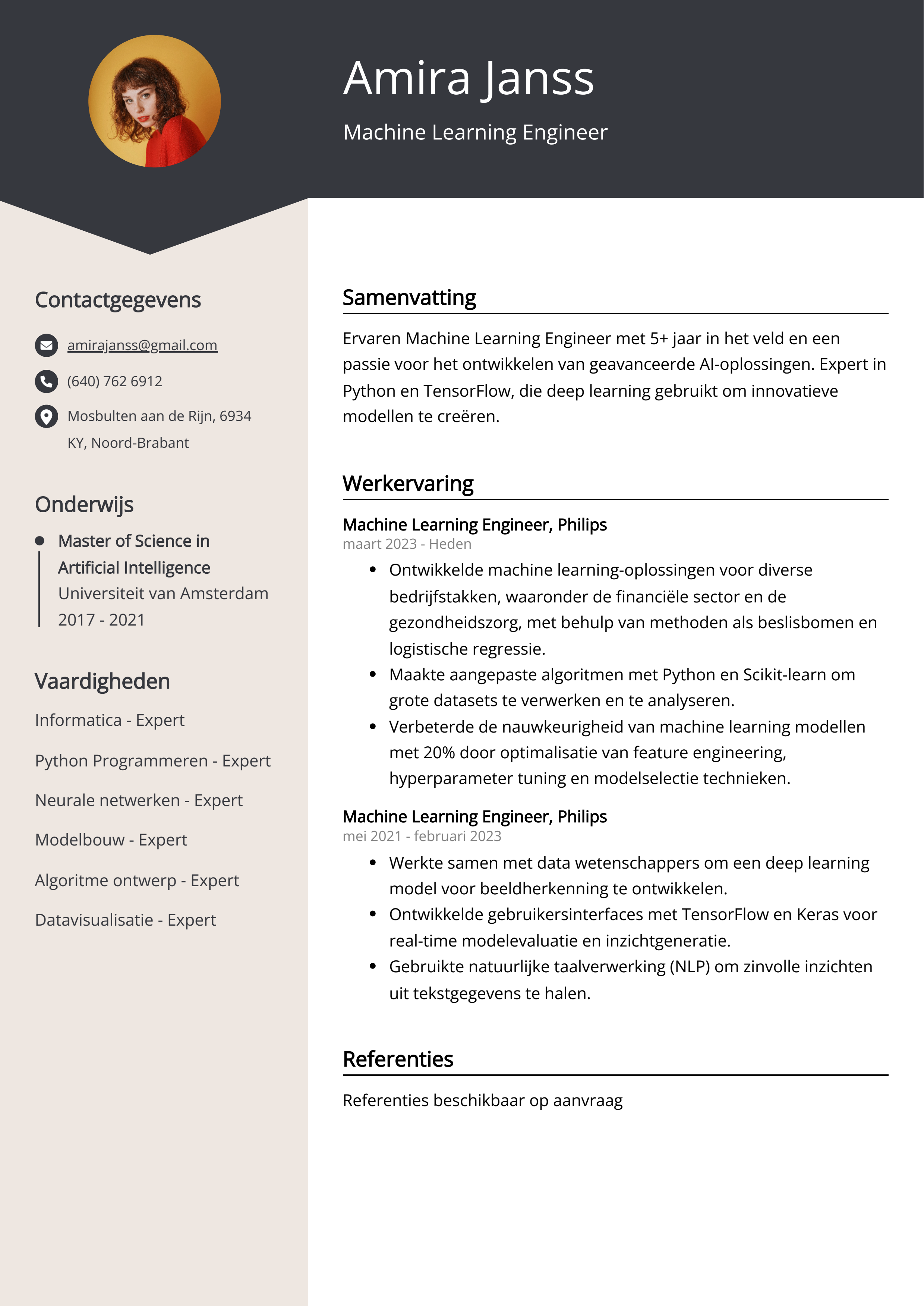 Machine Learning Engineer CV Voorbeeld