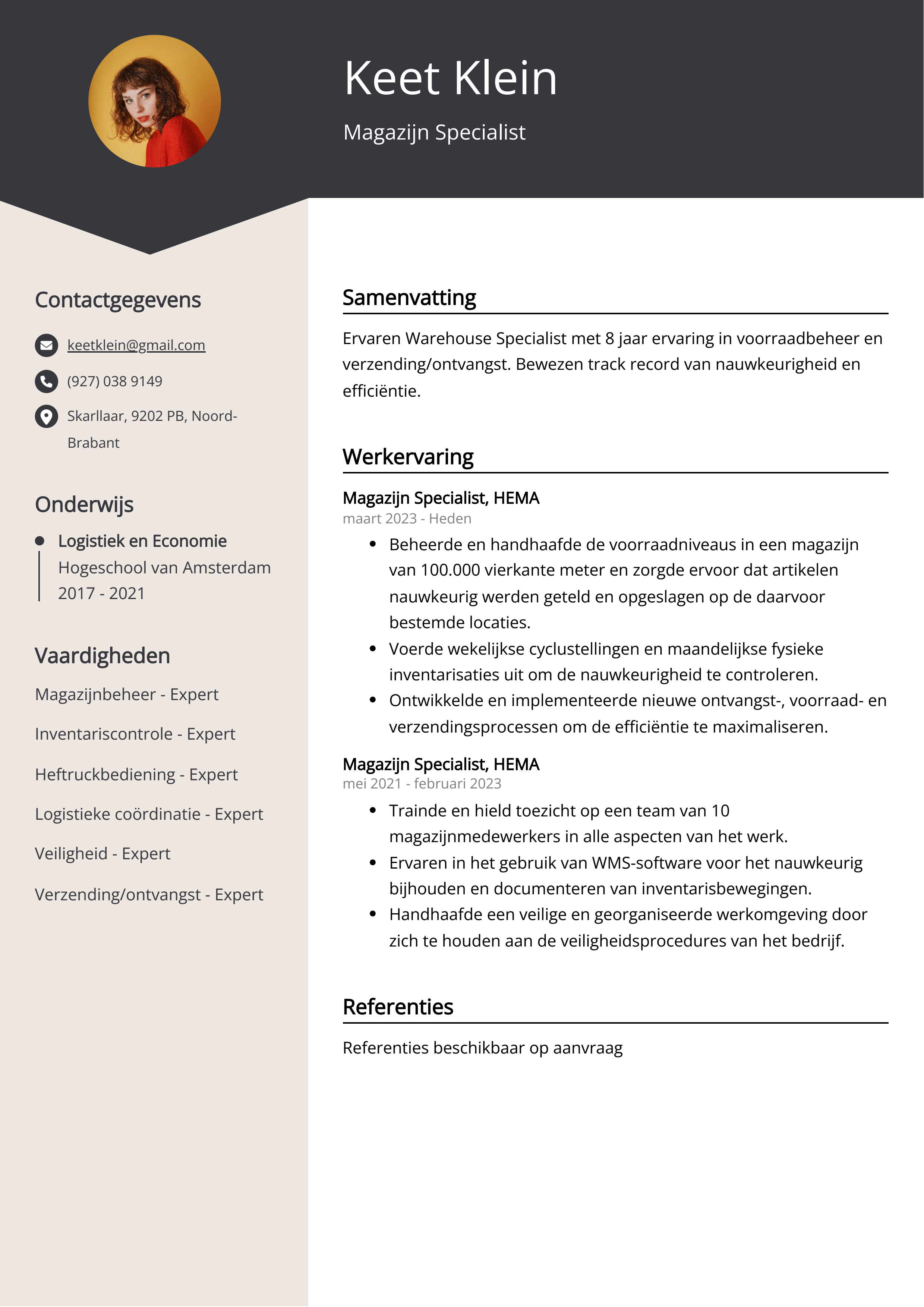 Magazijn Specialist CV Voorbeeld