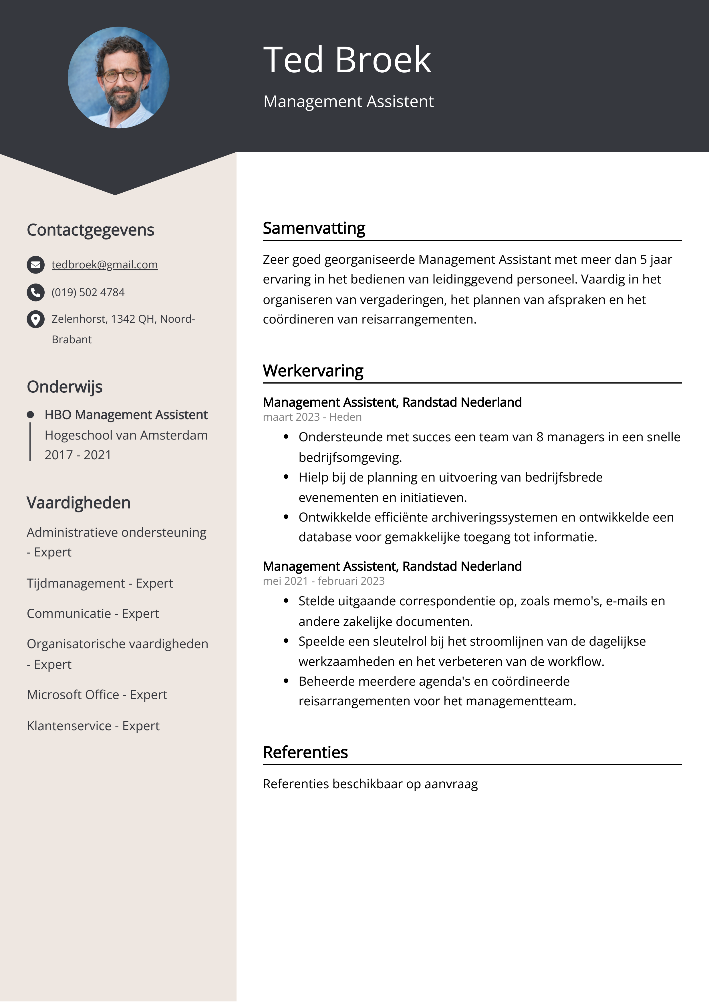 Management Assistent CV Voorbeeld