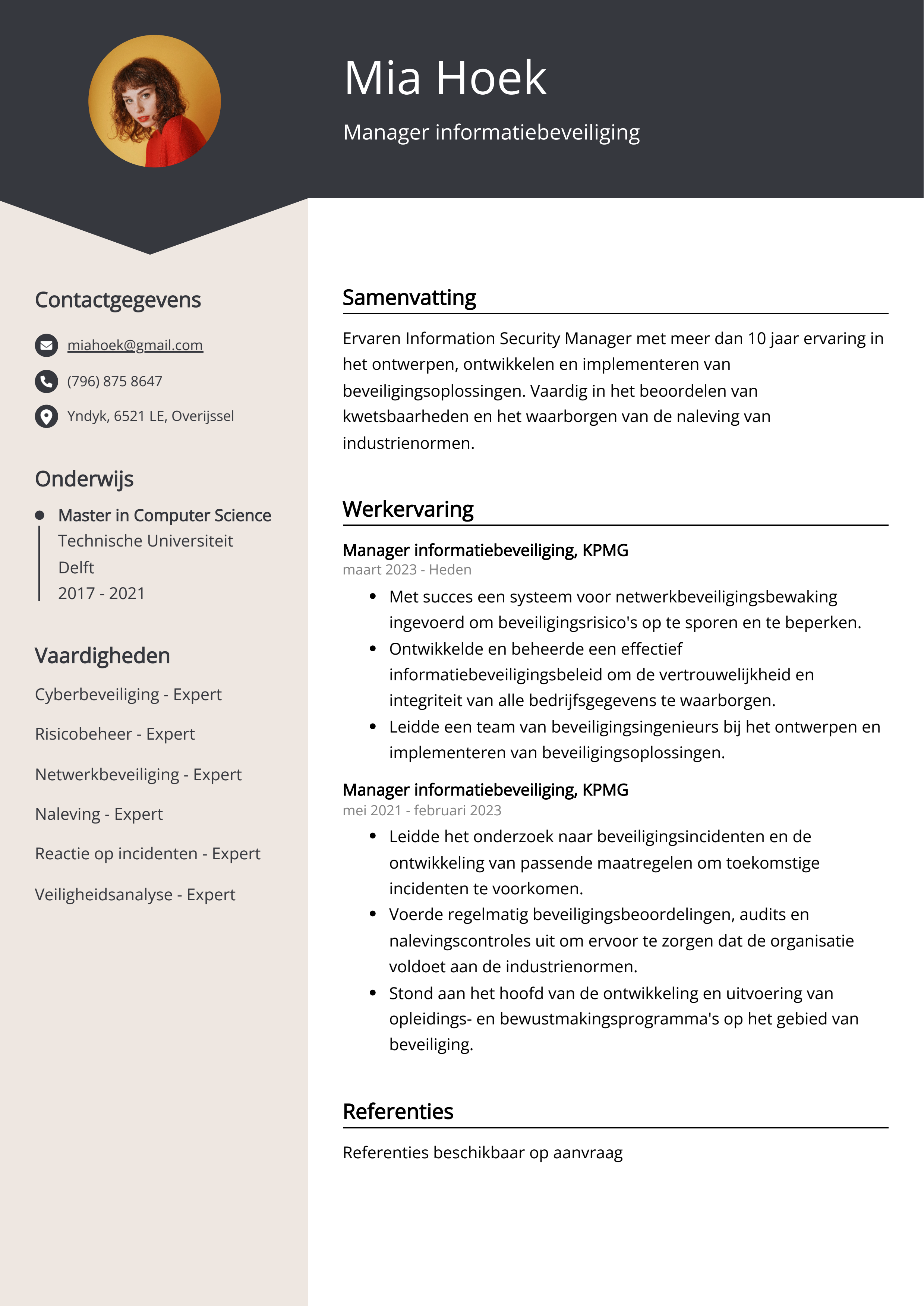 Manager informatiebeveiliging CV Voorbeeld