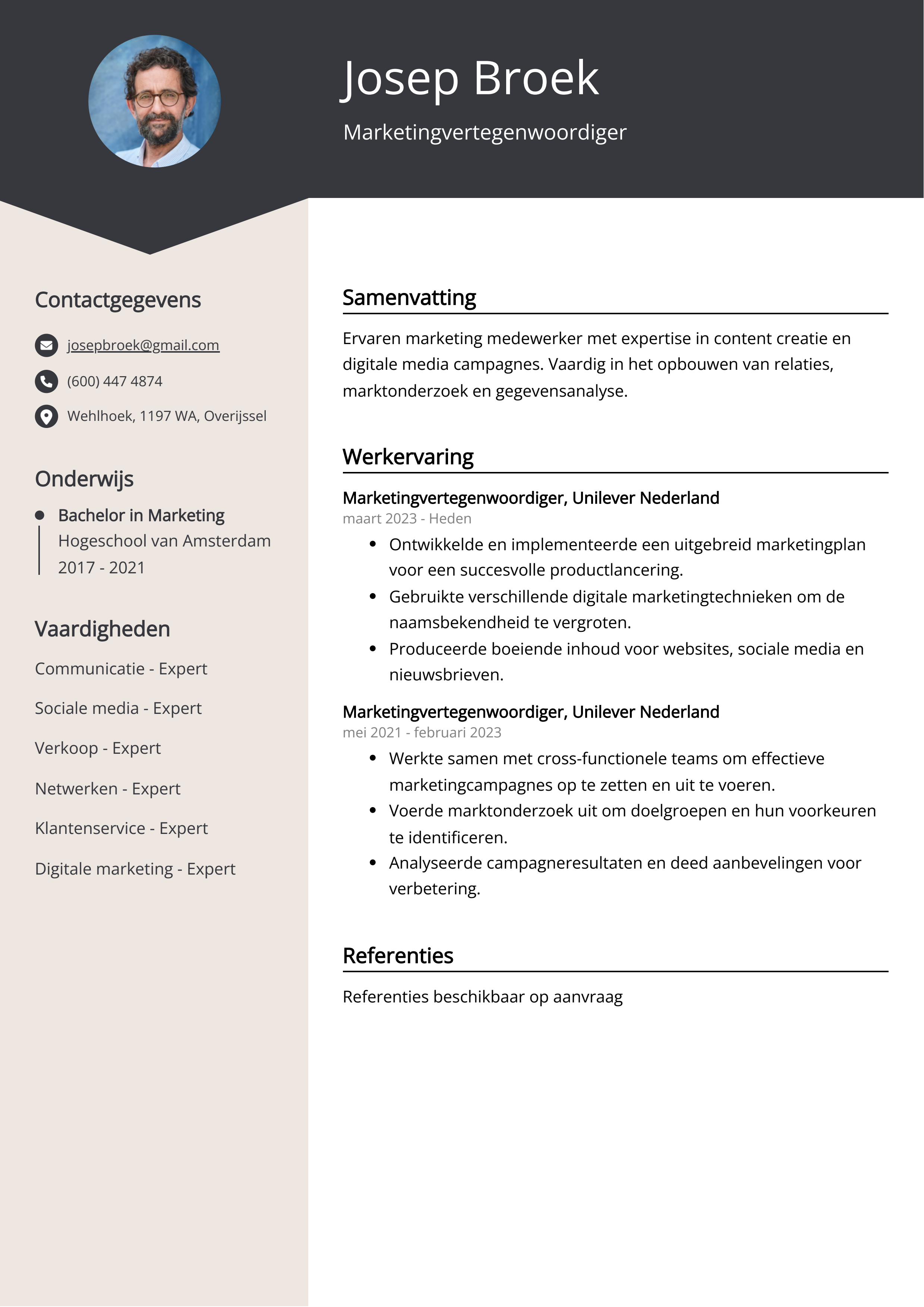 Marketingvertegenwoordiger CV Voorbeeld