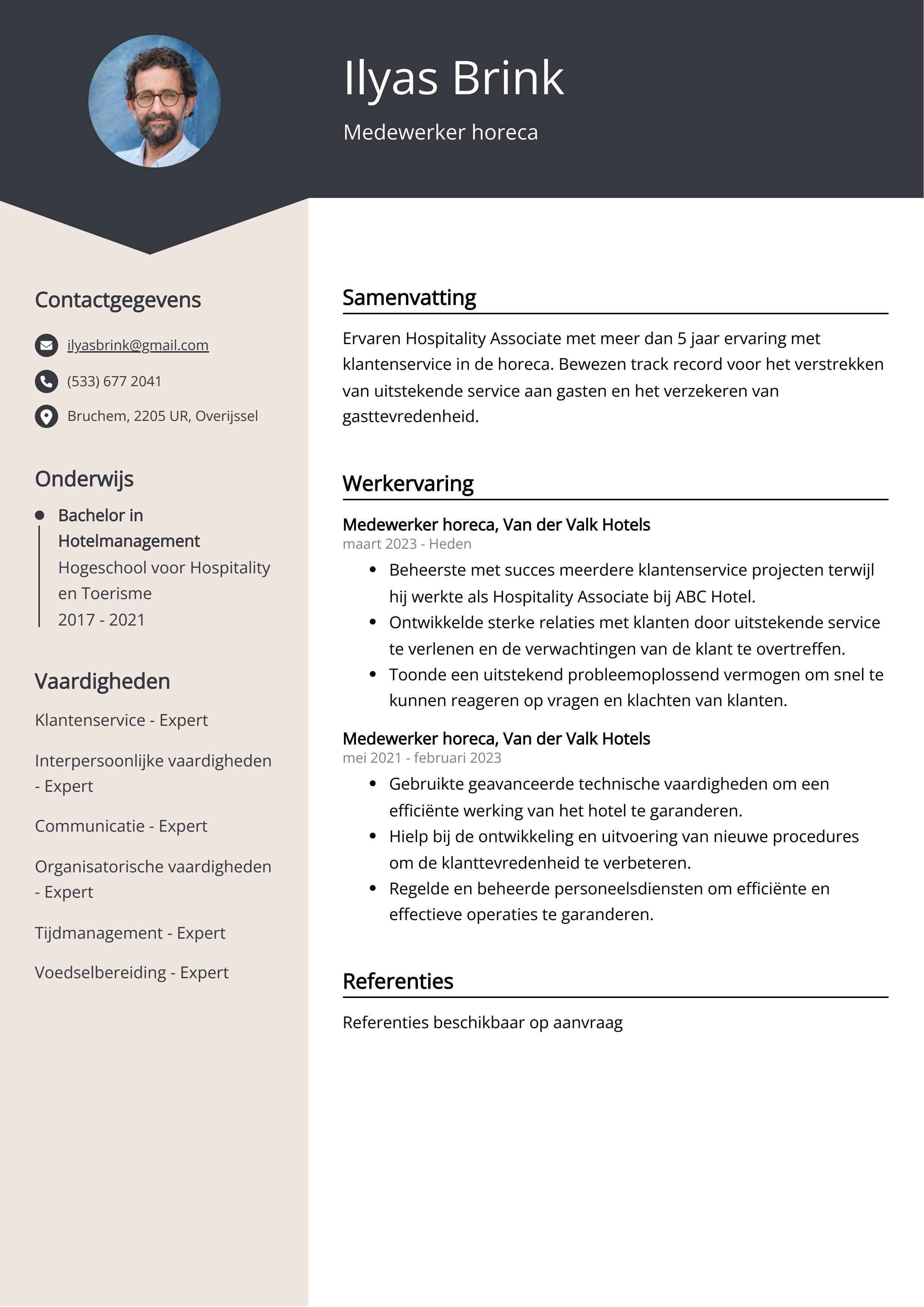 Medewerker horeca CV Voorbeeld