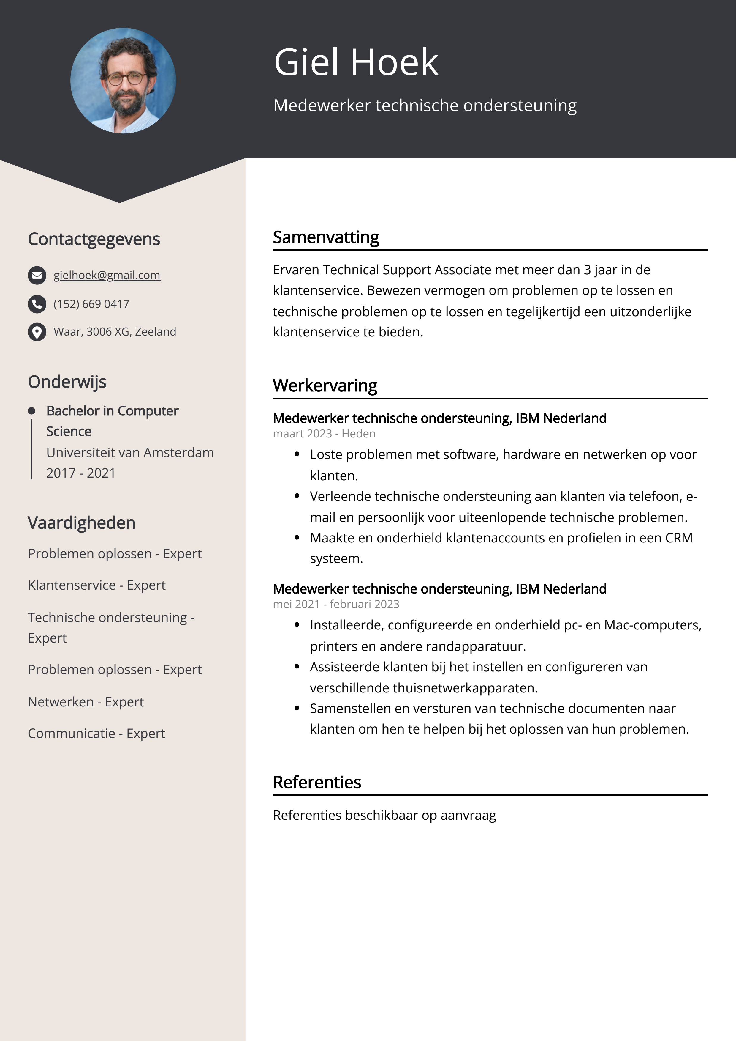 Medewerker technische ondersteuning CV Voorbeeld