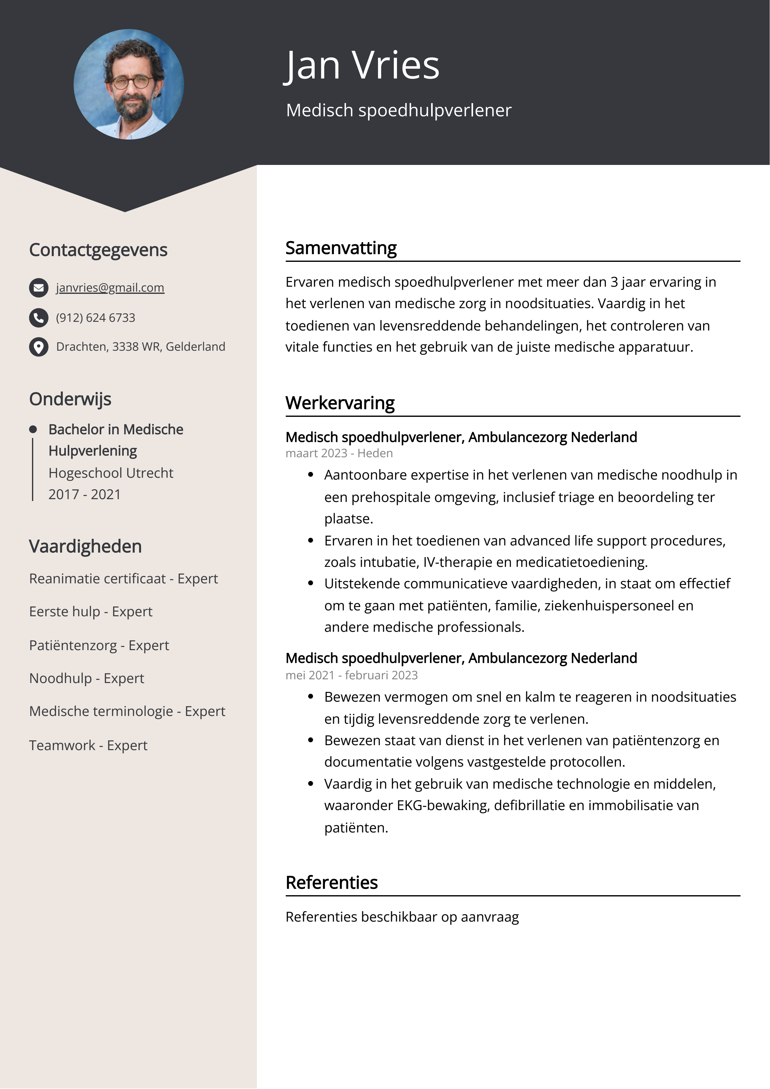 Medisch spoedhulpverlener CV Voorbeeld