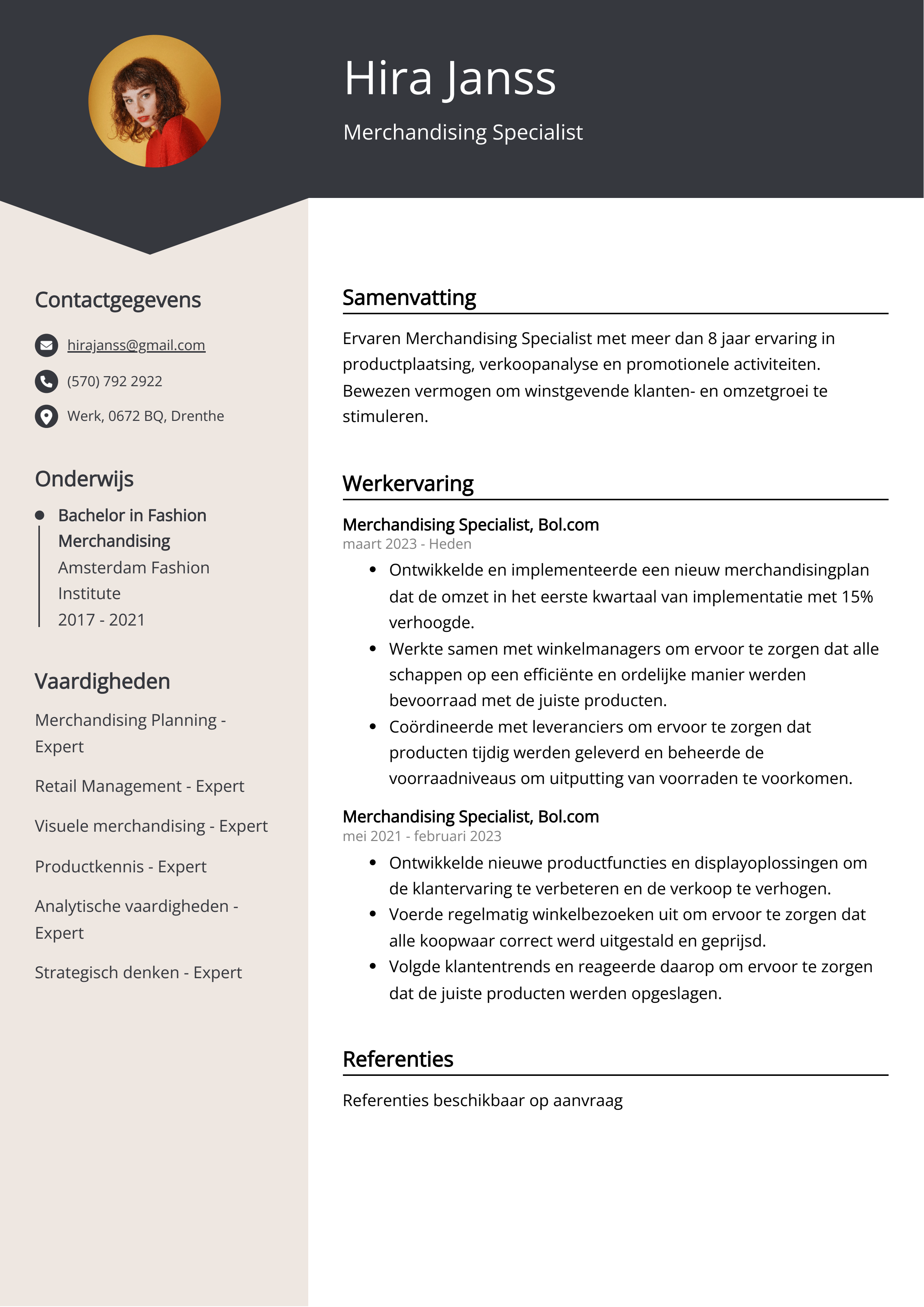 Merchandising Specialist CV Voorbeeld