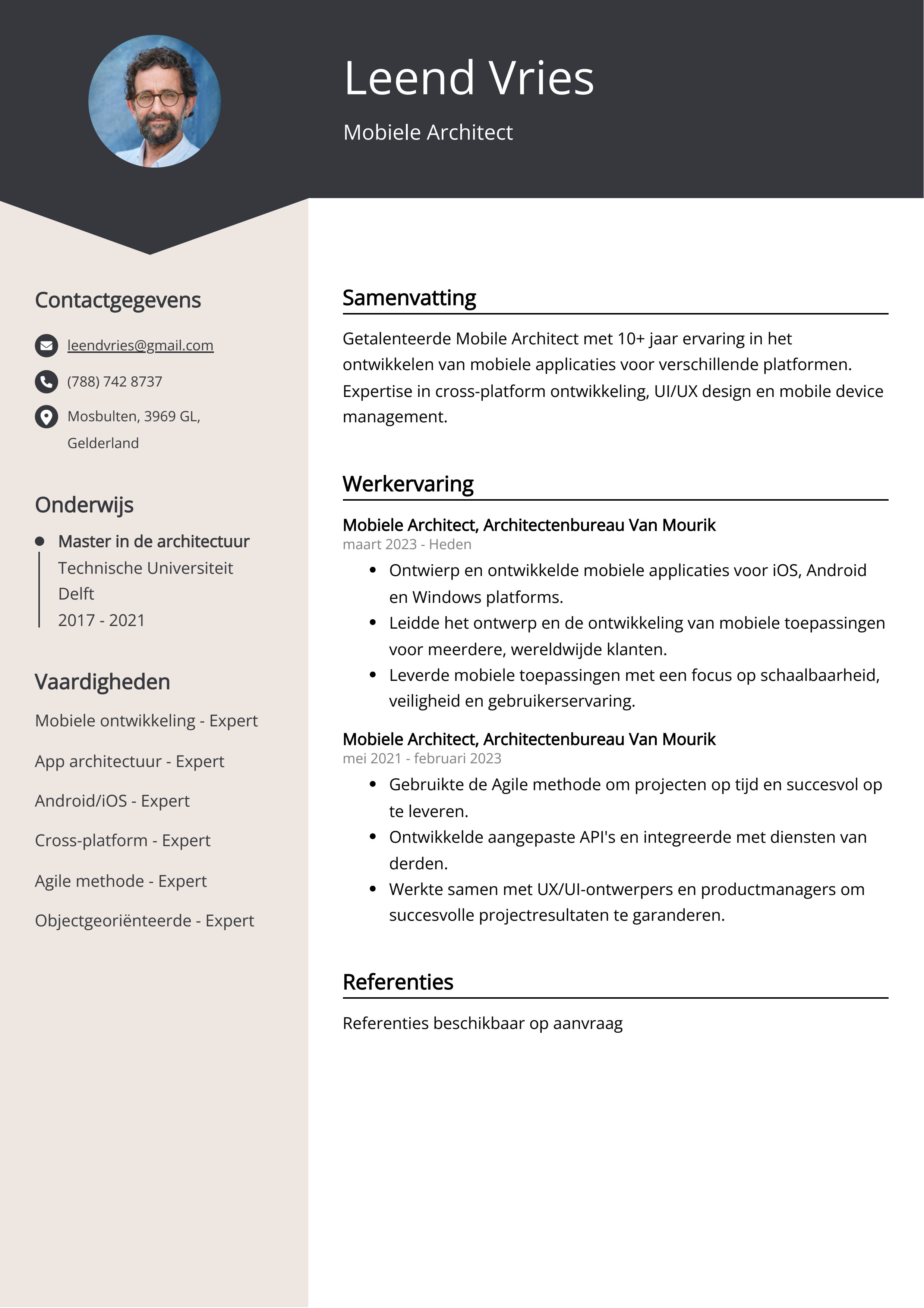 Mobiele Architect CV Voorbeeld