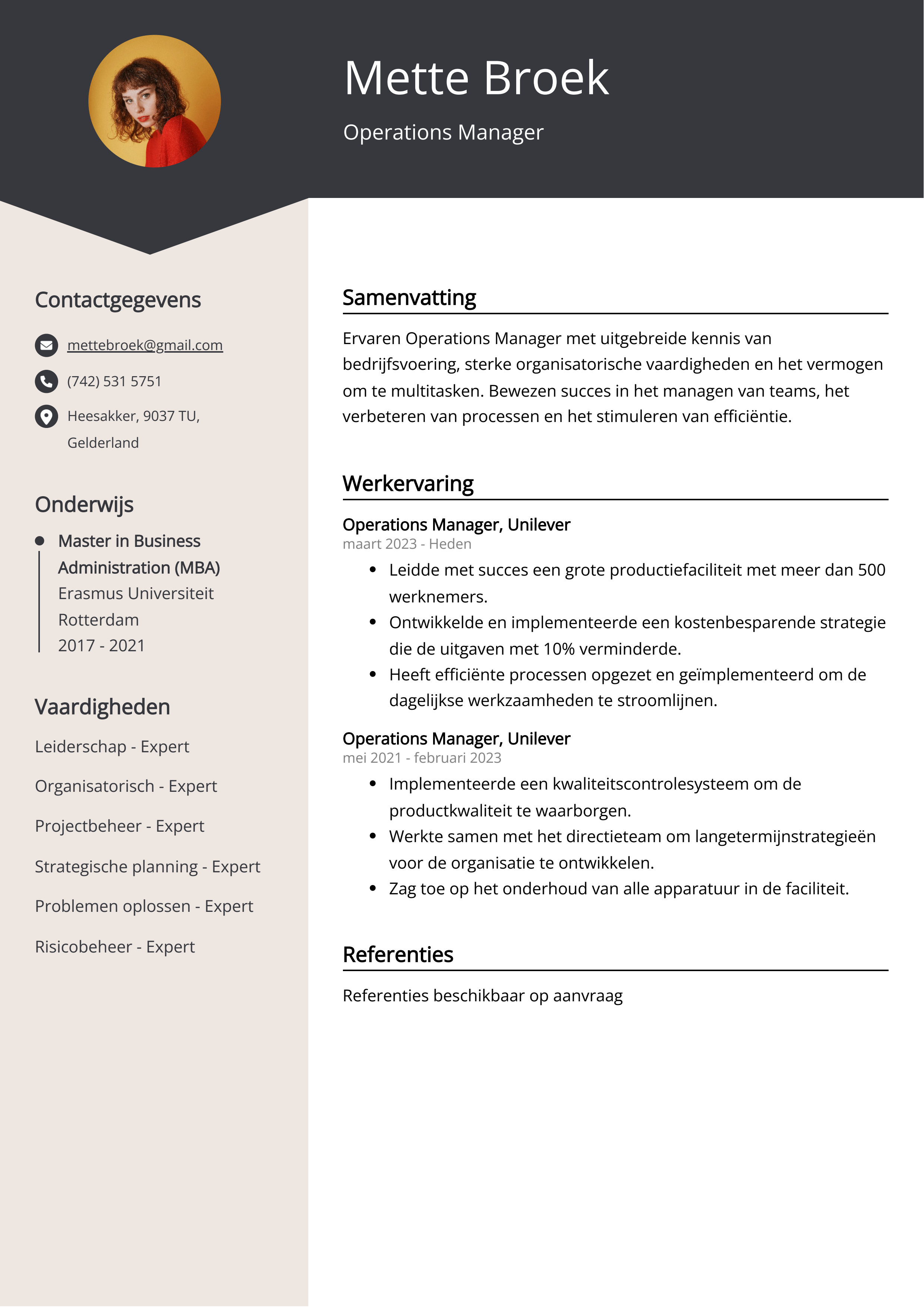 Operations Manager CV Voorbeeld