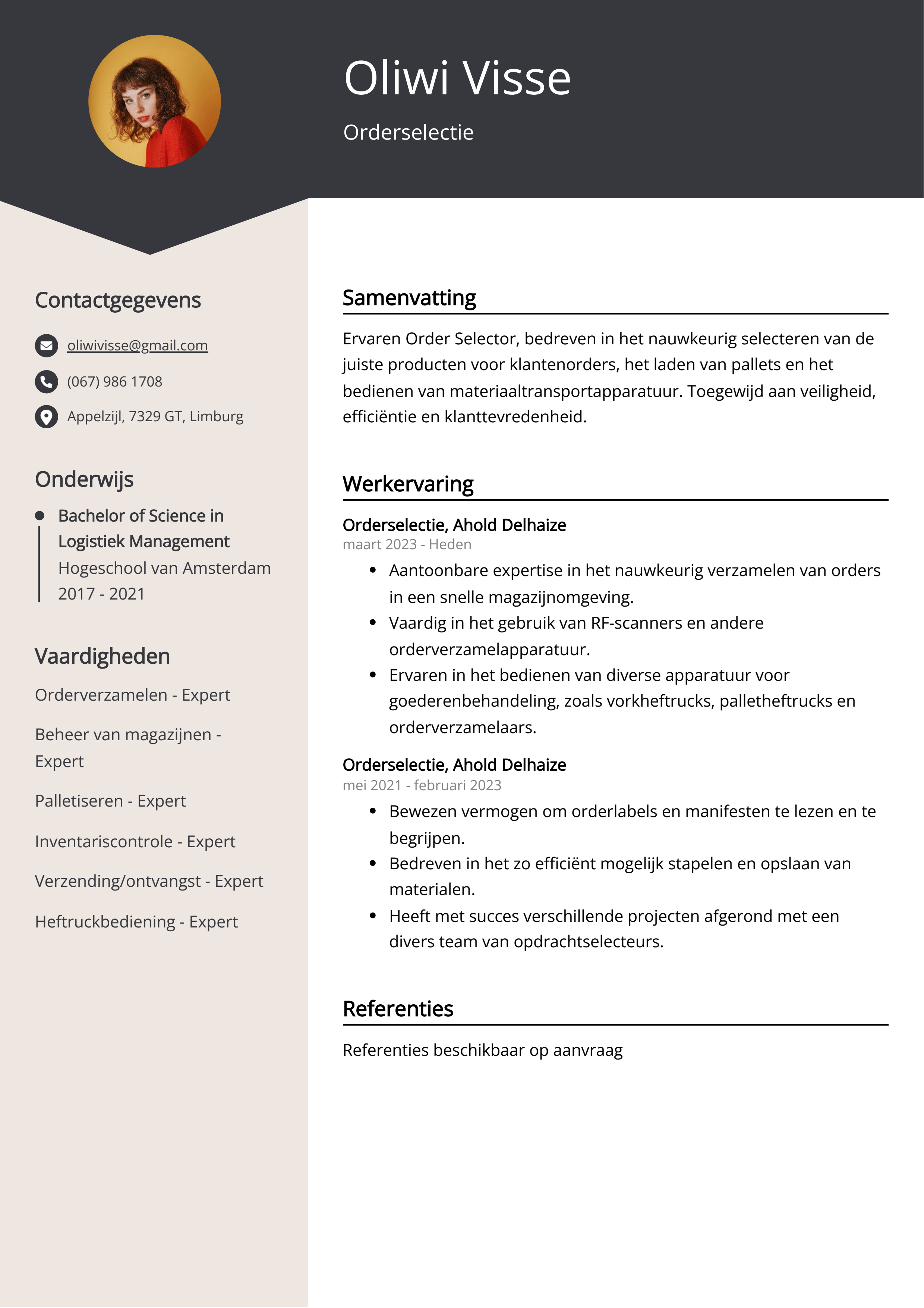 Bestellingsselectie CV Voorbeeld