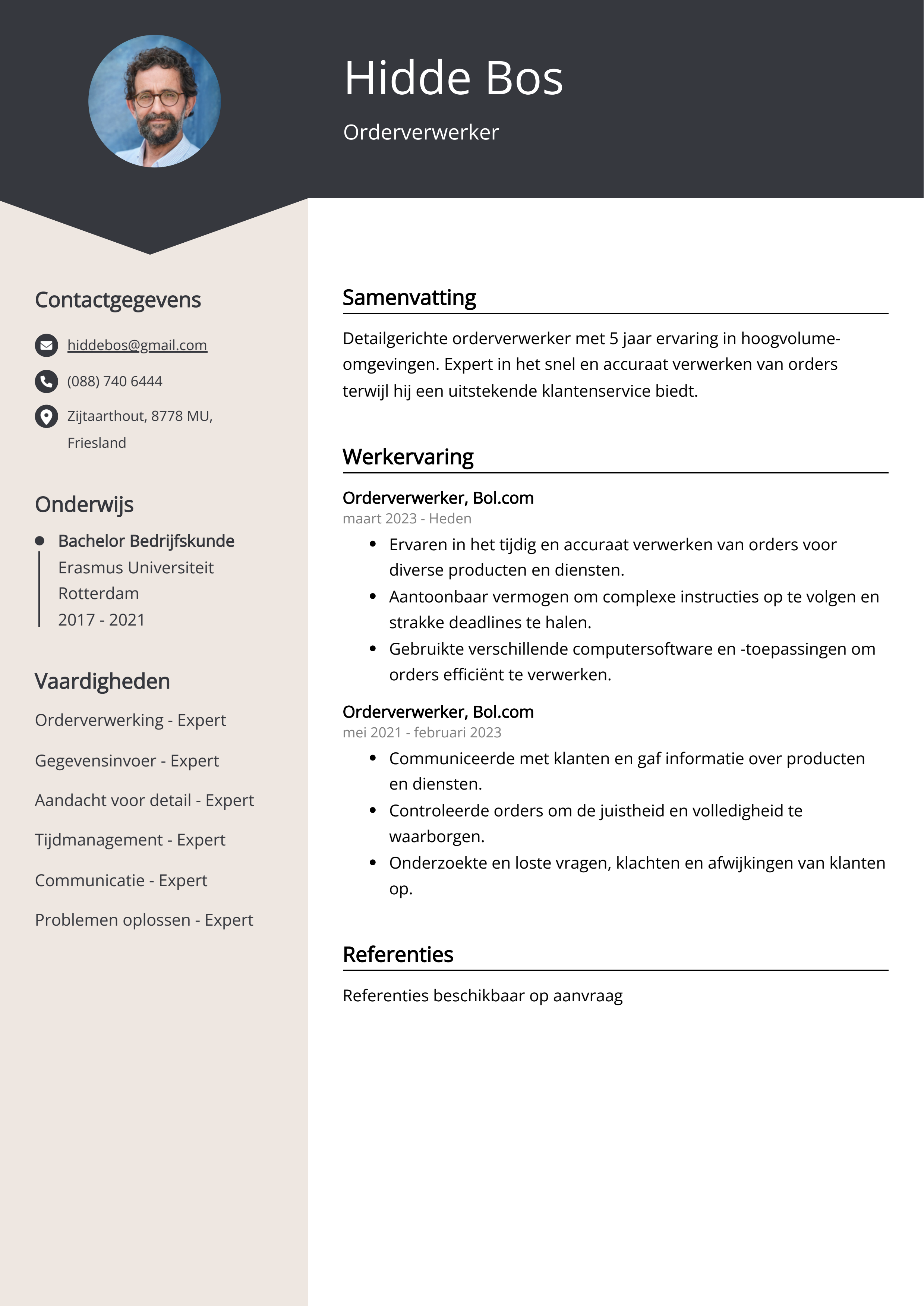 Bestelverwerker CV Voorbeeld