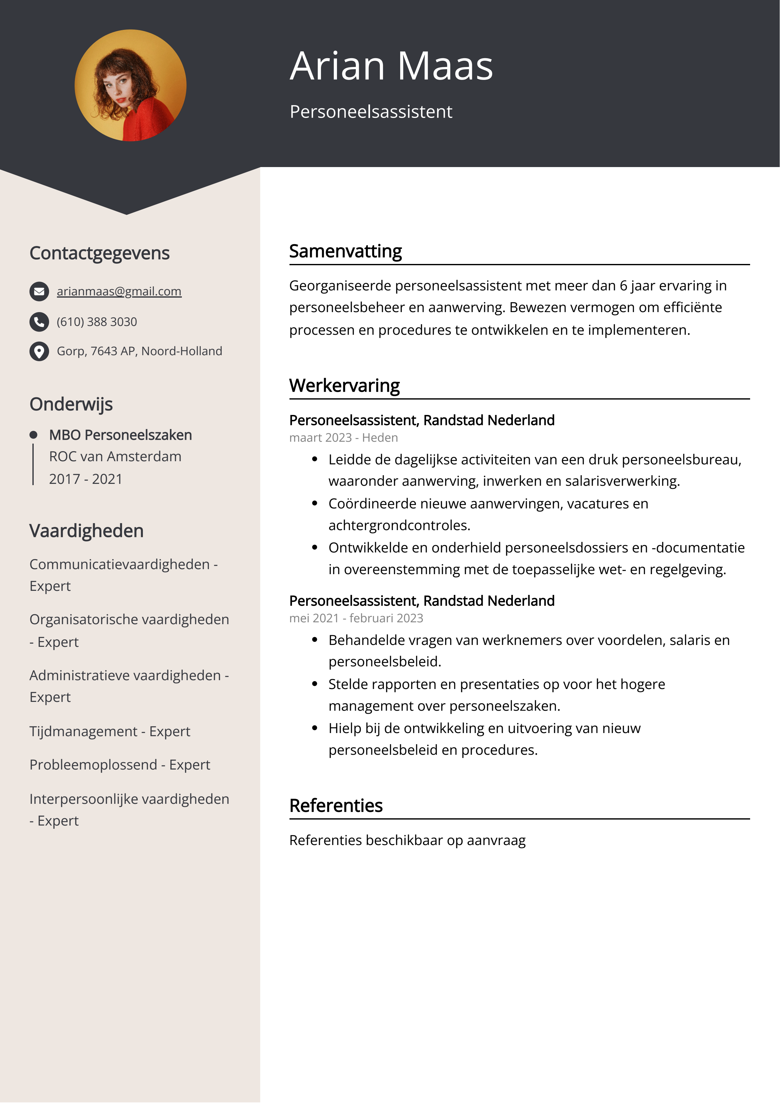 Personeelsassistent CV Voorbeeld