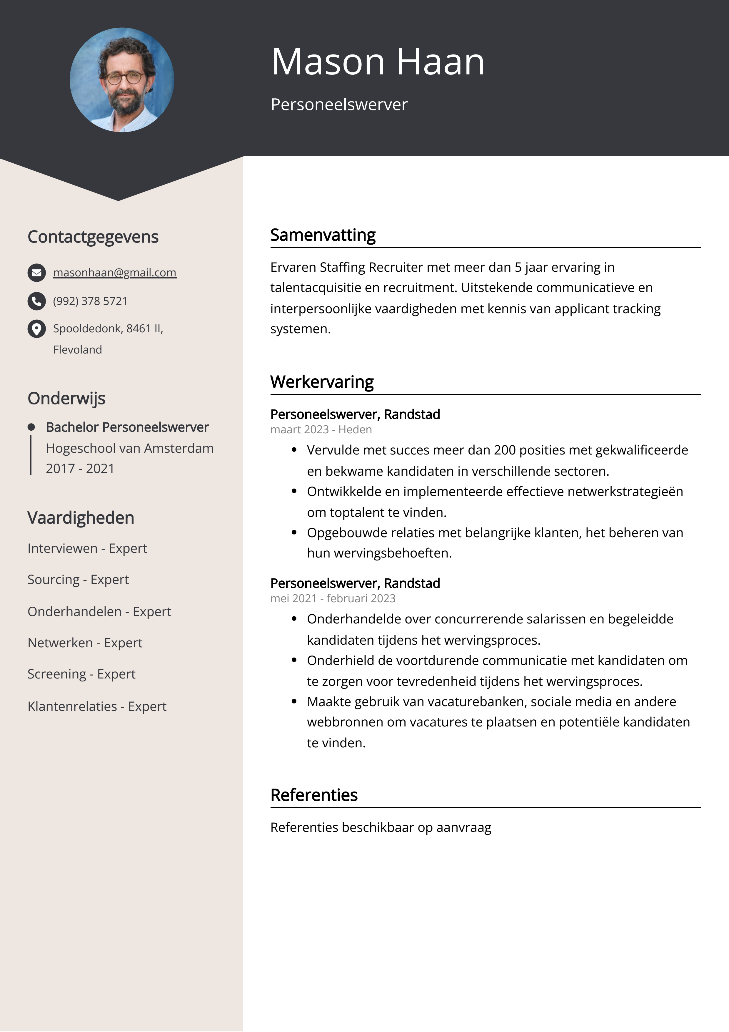 Personeelswerver CV Voorbeeld