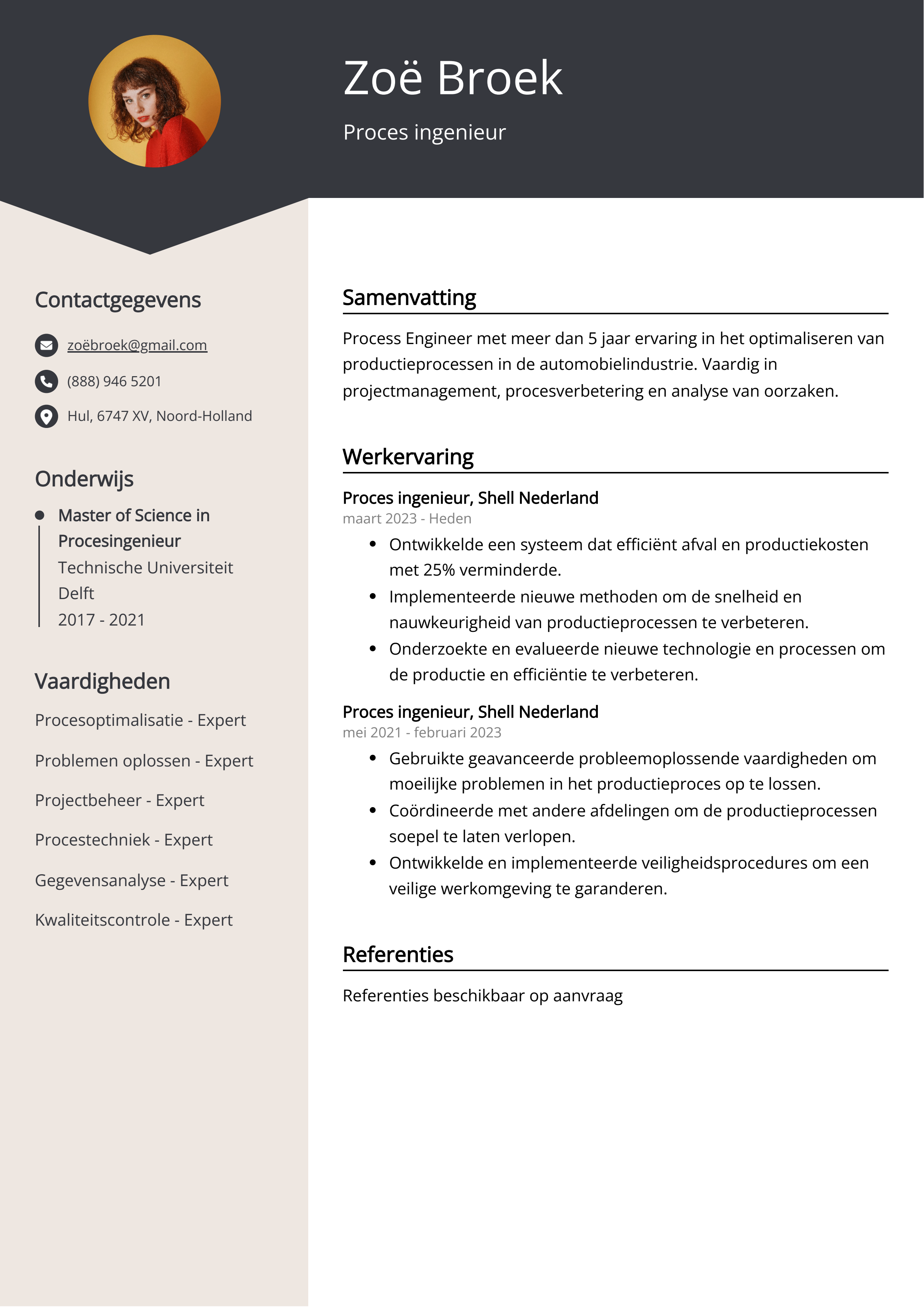 Proces ingenieur CV Voorbeeld