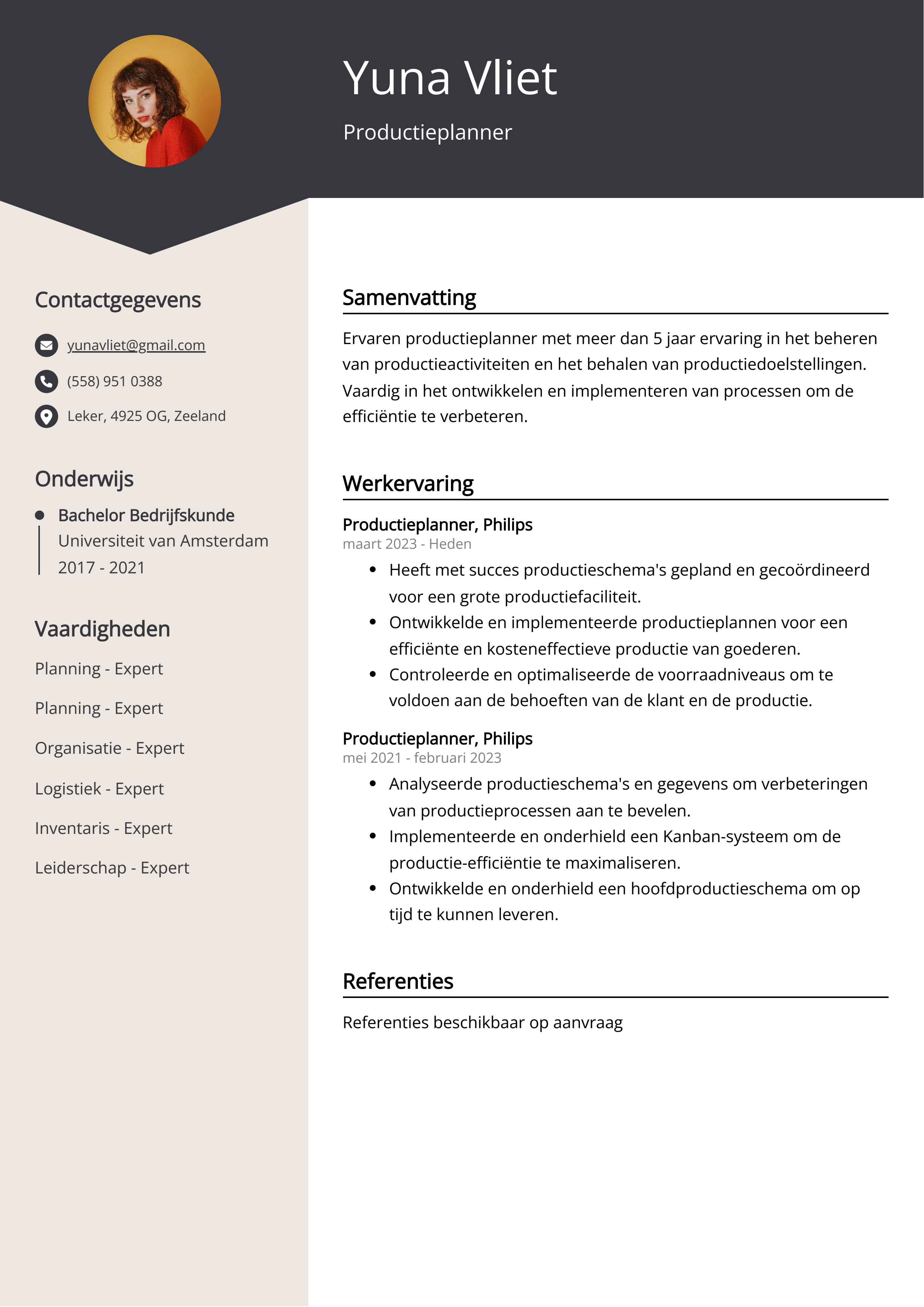 Productieplanner CV Voorbeeld