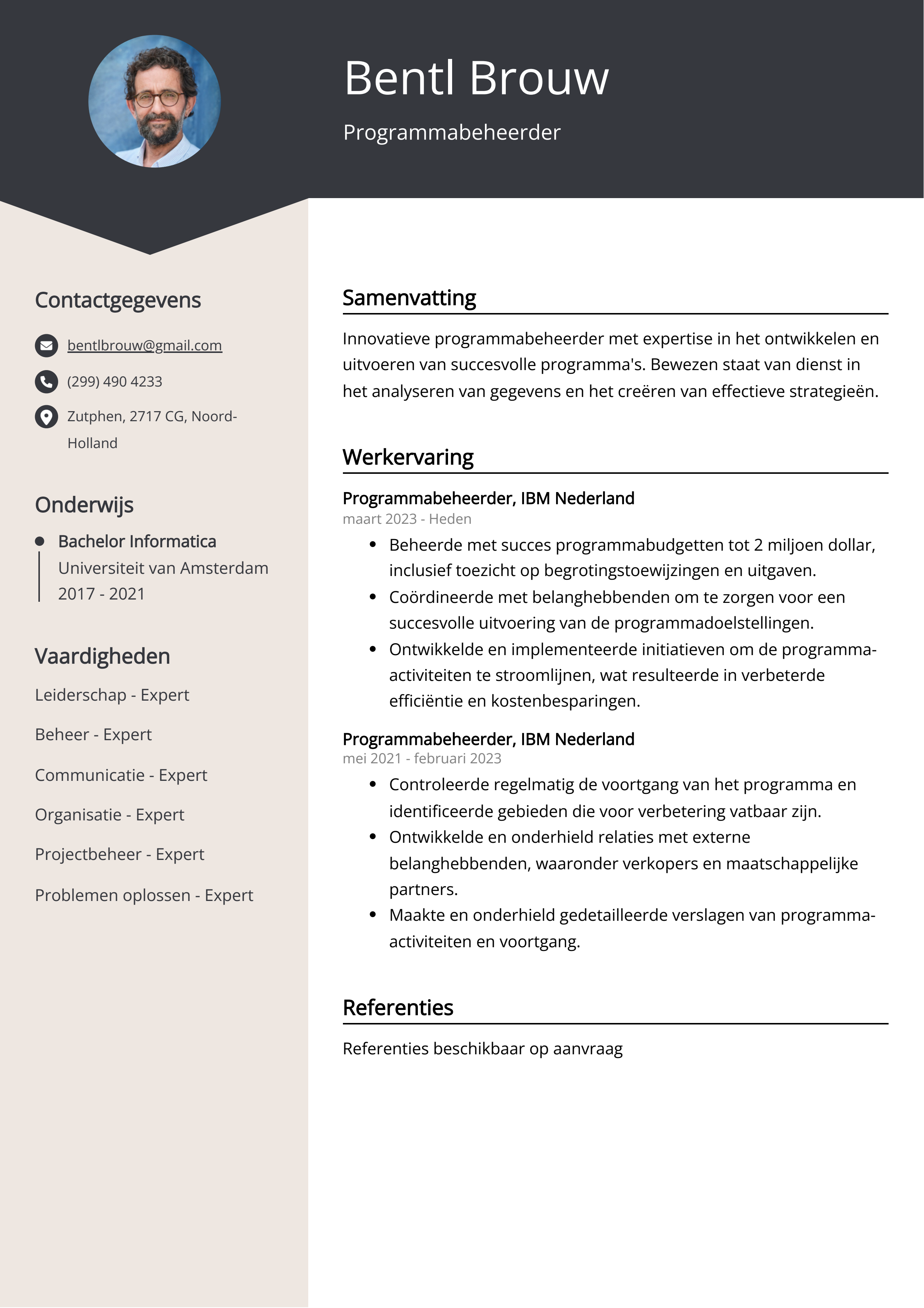 Programmabeheerder CV Voorbeeld