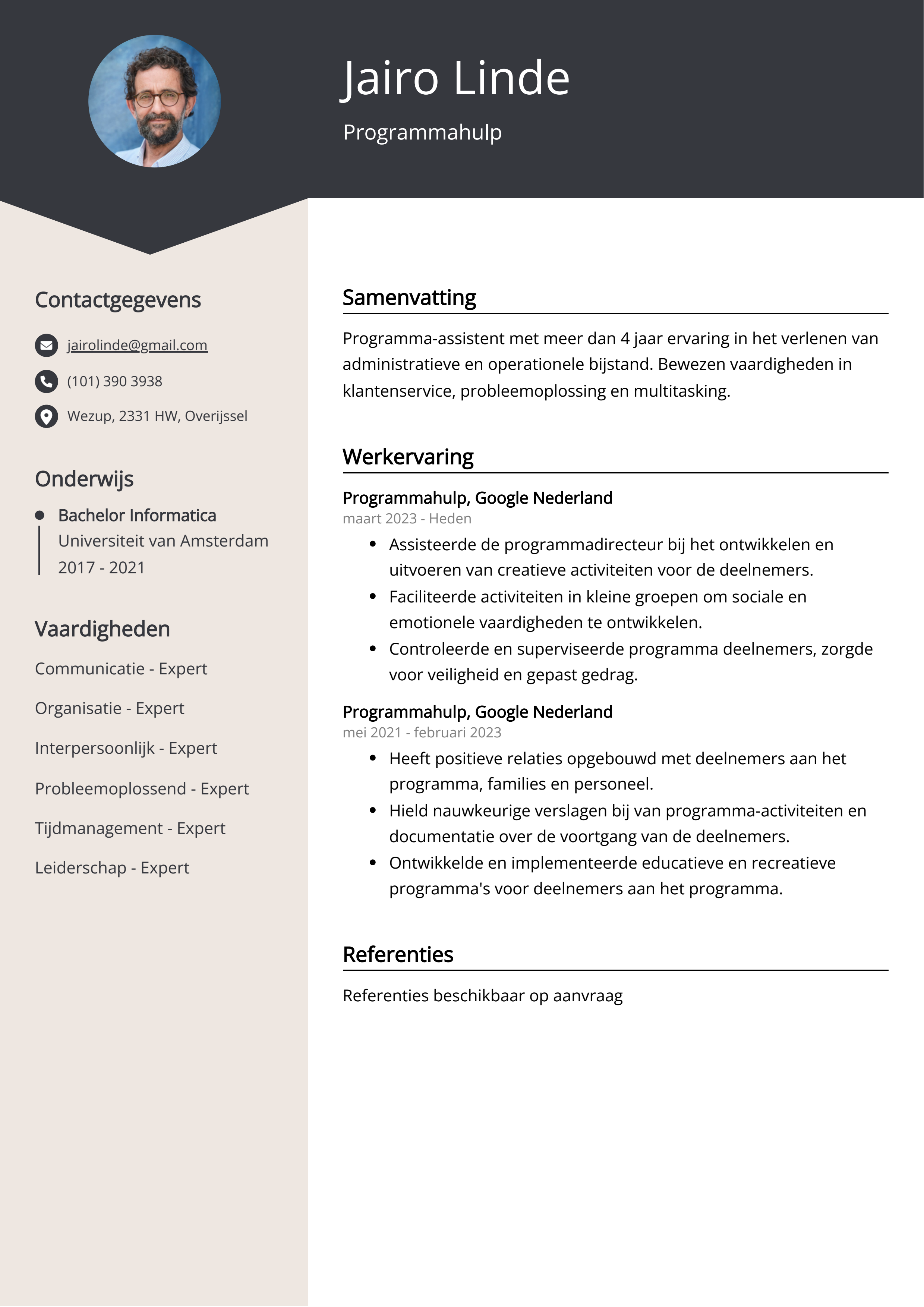 Programmahulp CV Voorbeeld