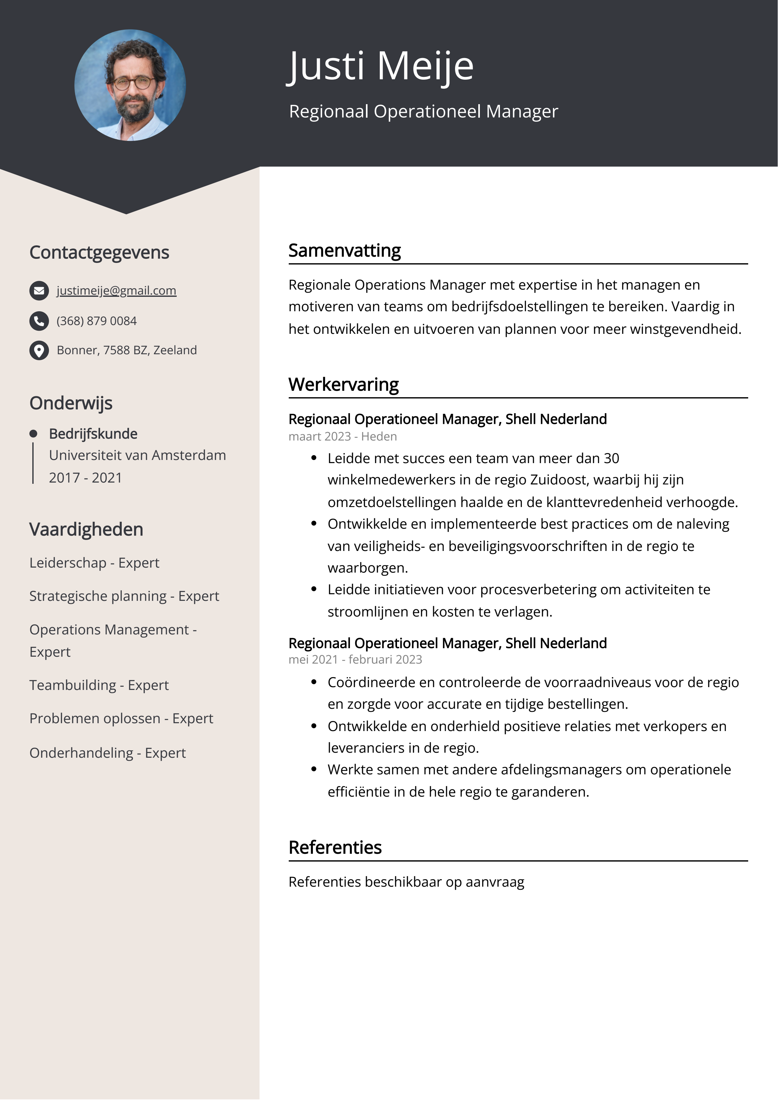 Regionaal Operationeel Manager CV Voorbeeld