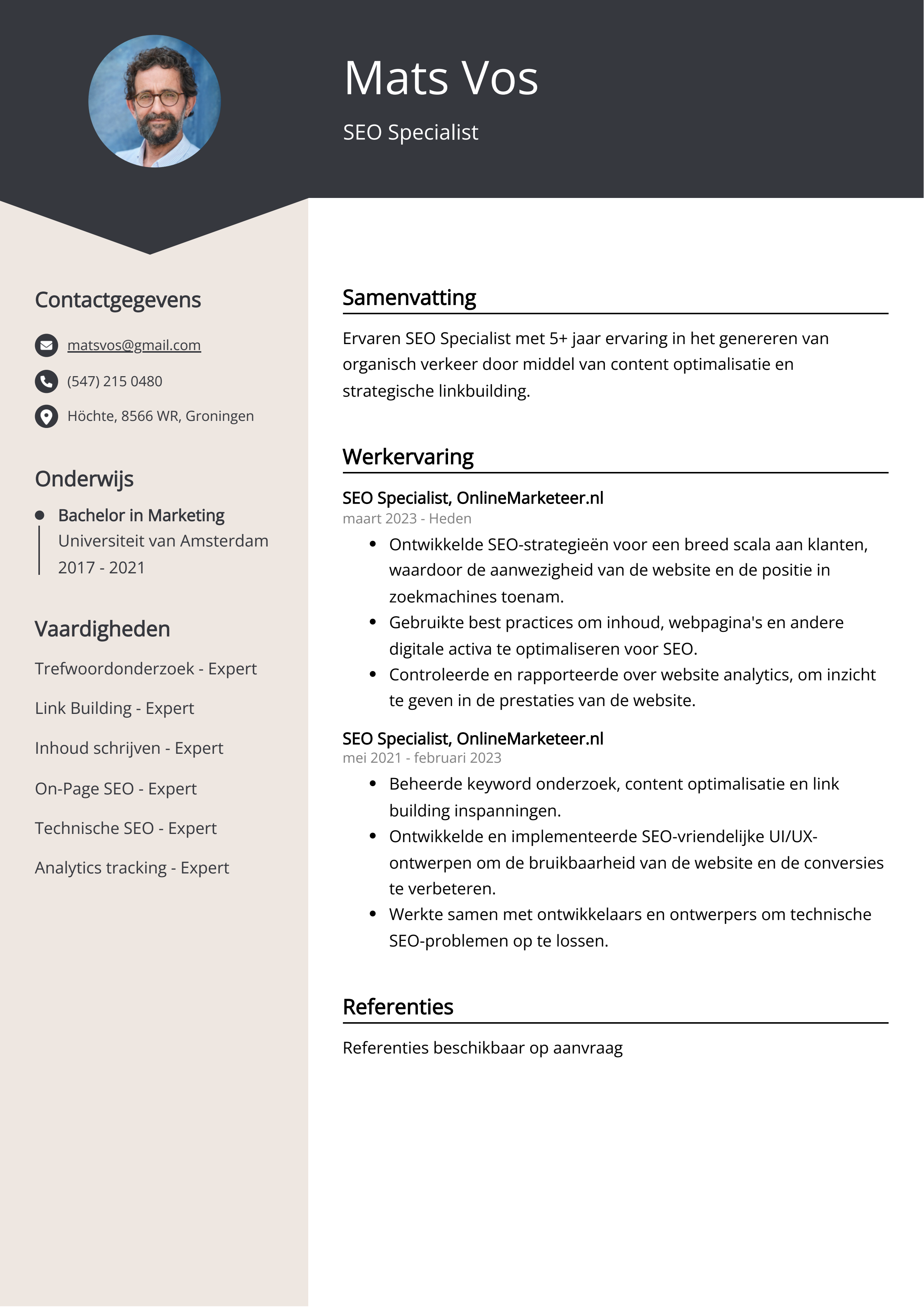 SEO Specialist CV Voorbeeld