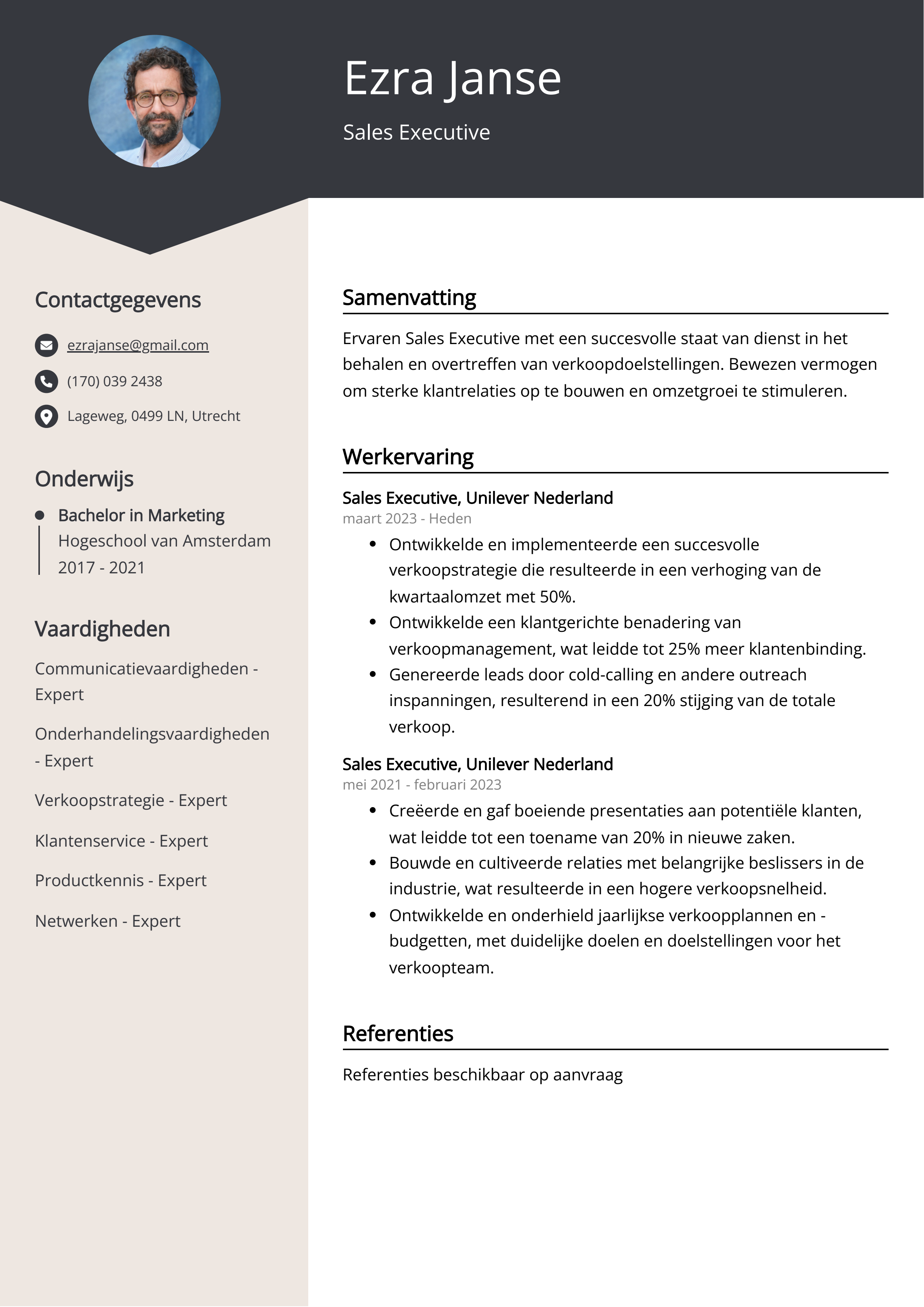 Sales Executive CV Voorbeeld