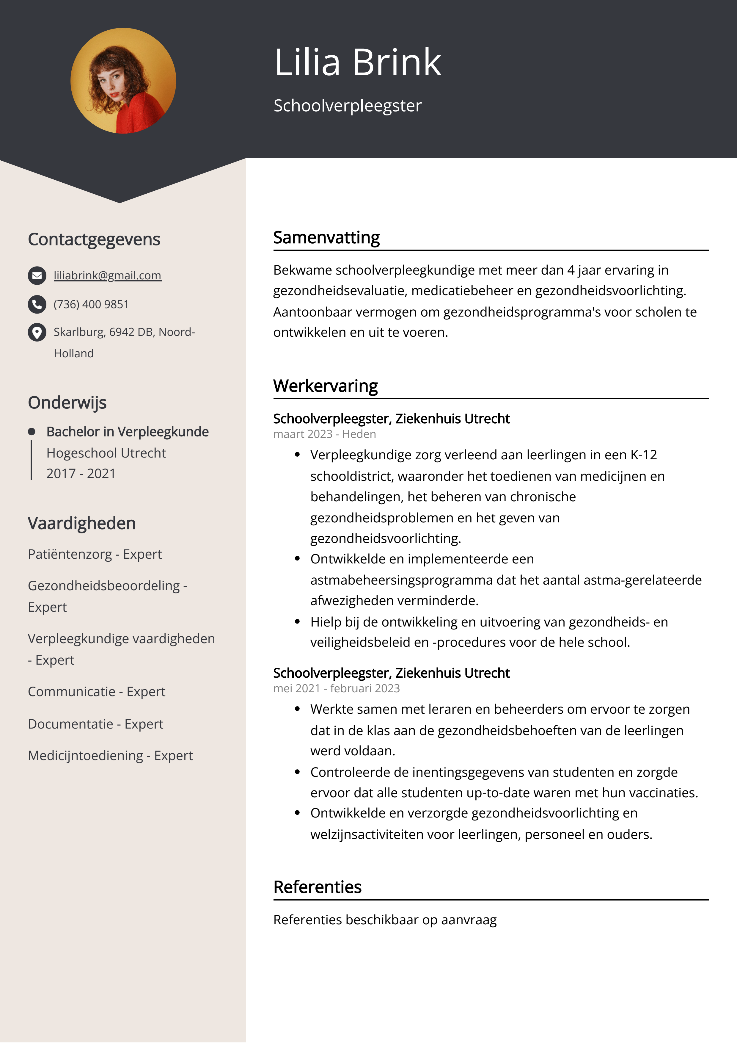 Schoolverpleegster CV Voorbeeld