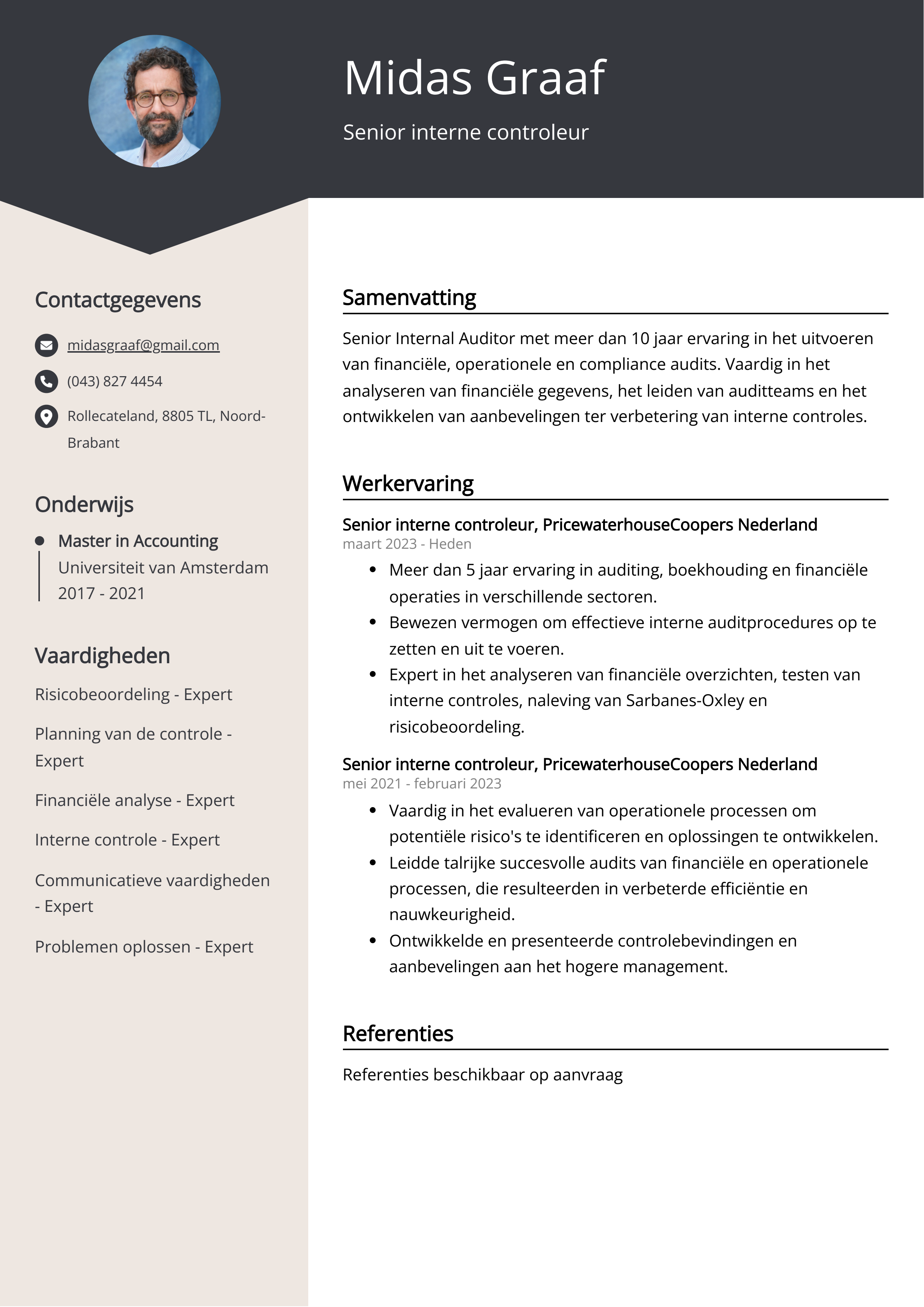 Senior interne controleur cv voorbeeld