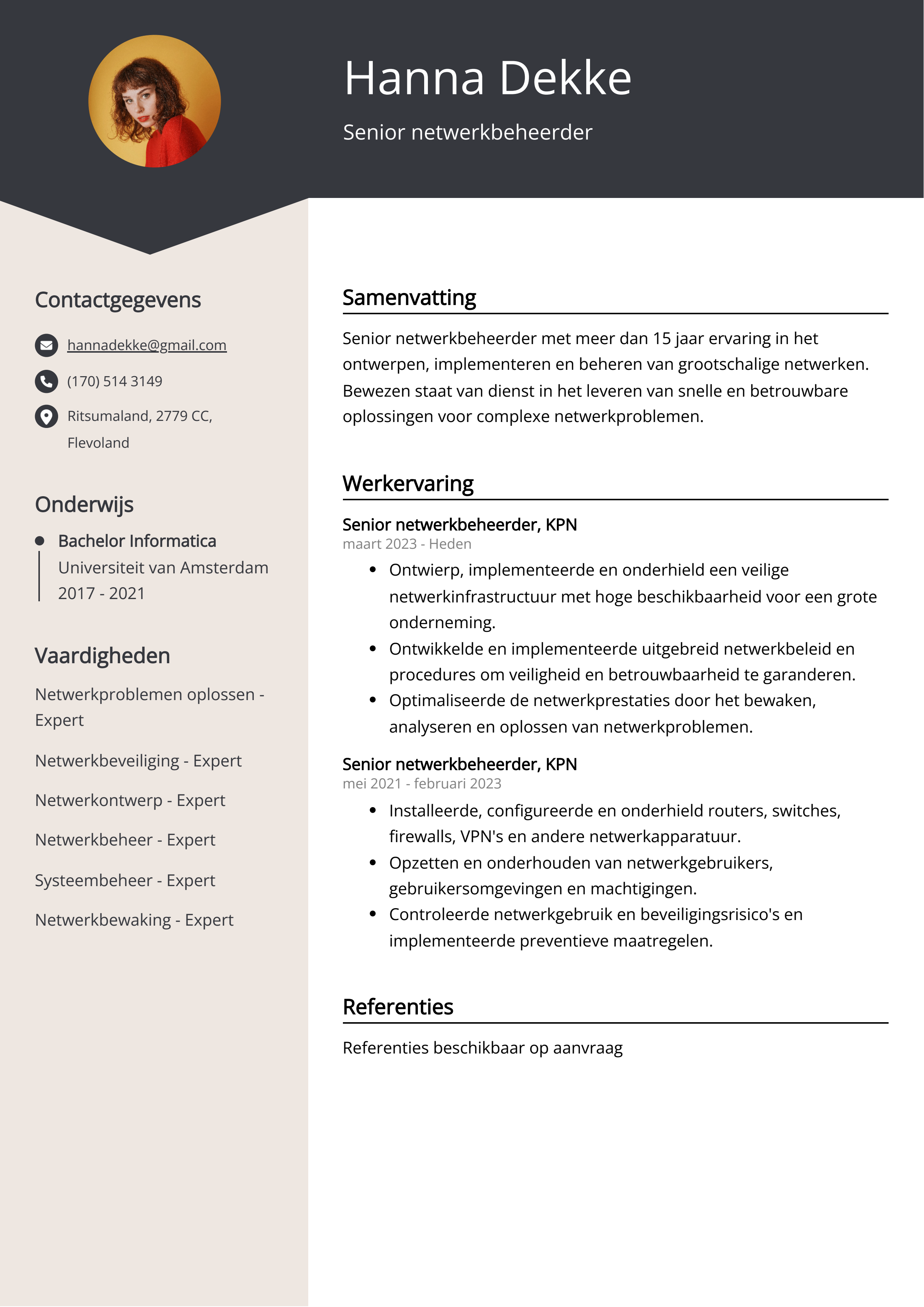 Senior netwerkbeheerder Resume Voorbeeld