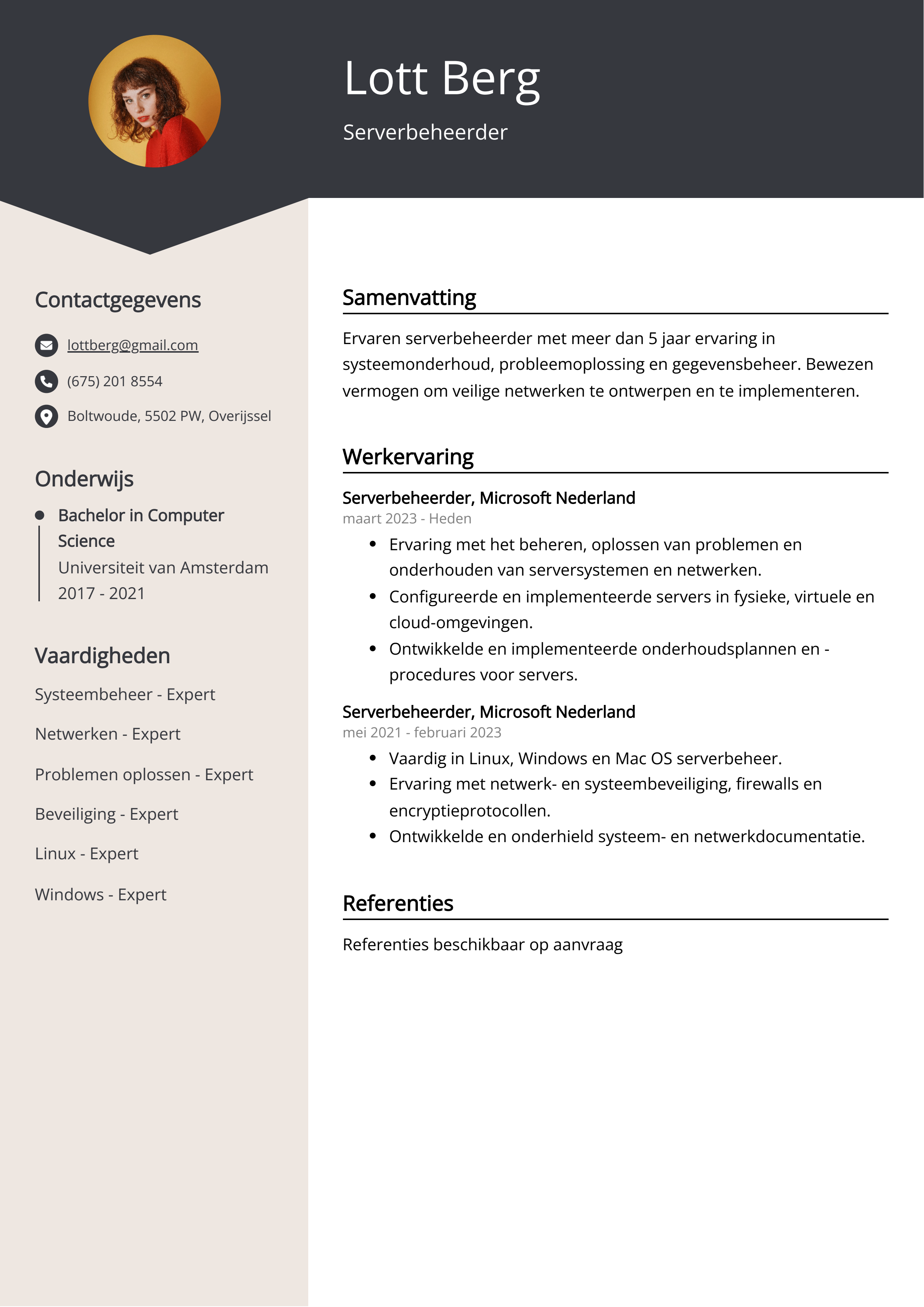 Serverbeheerder CV Voorbeeld