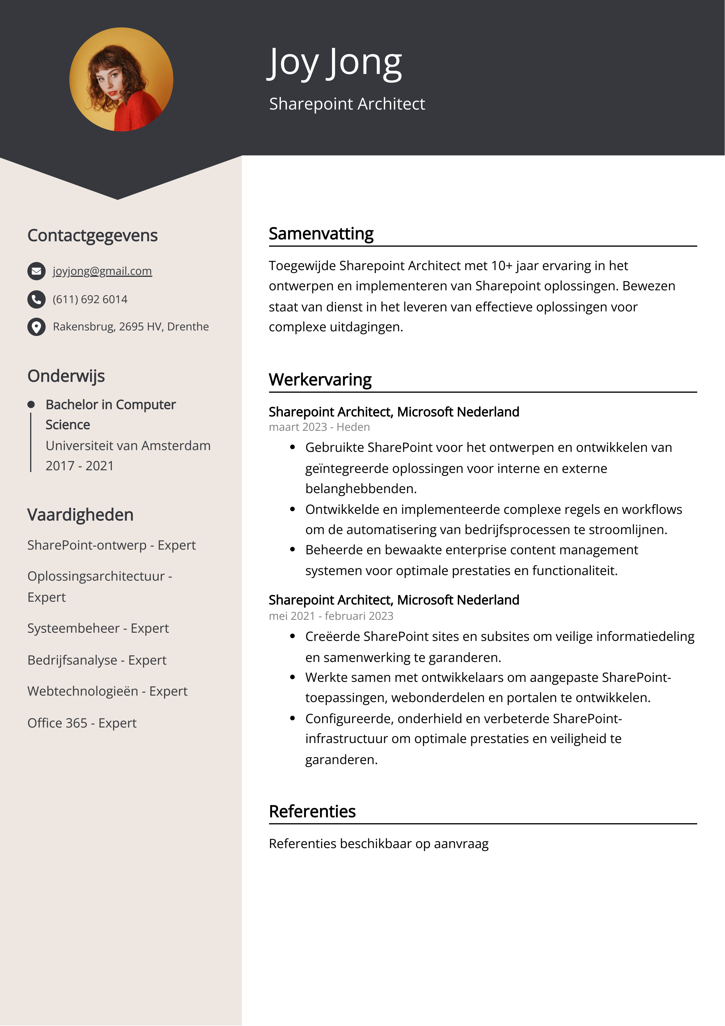 Sharepoint Architect CV Voorbeeld