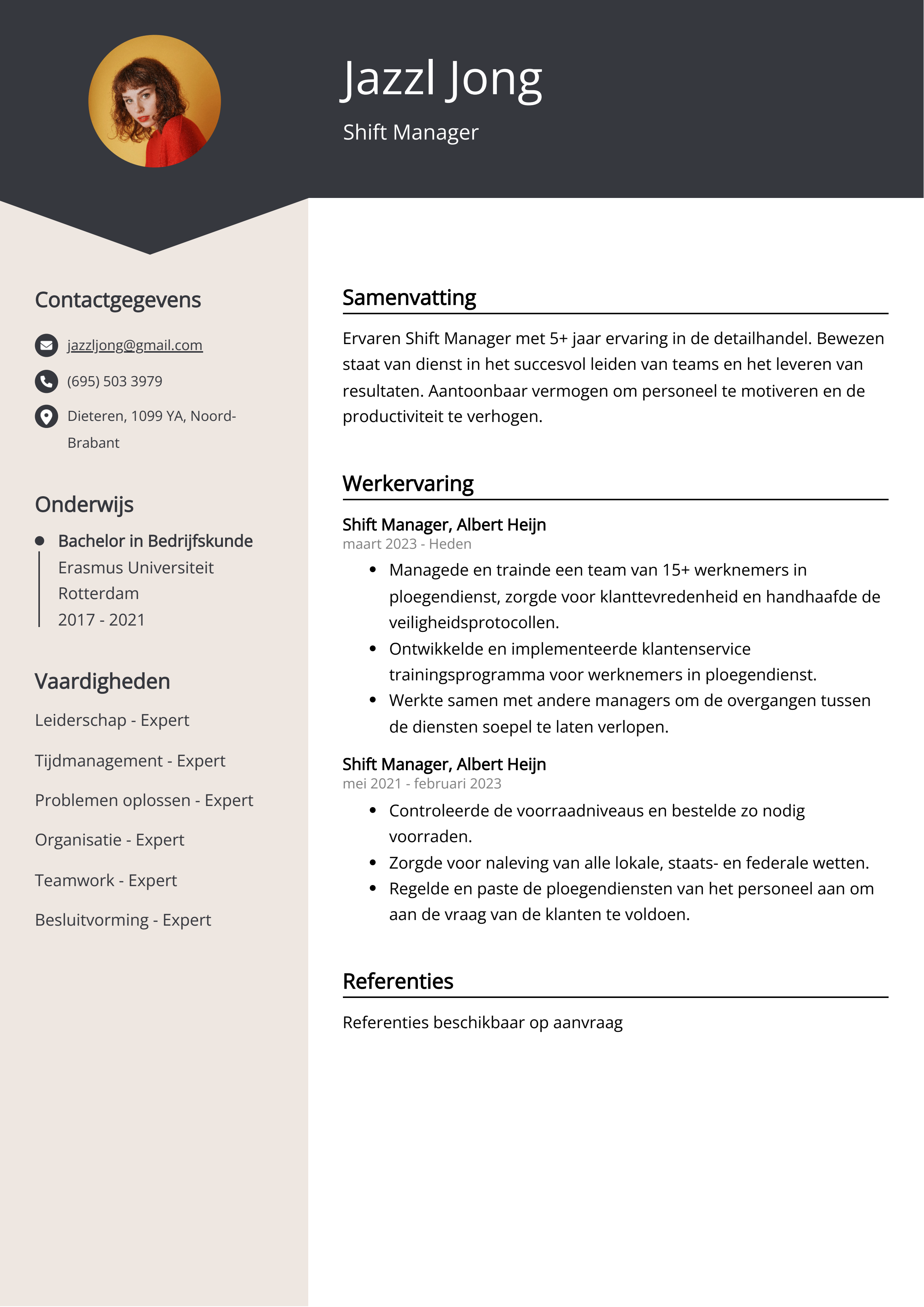 Shift Manager CV Voorbeeld