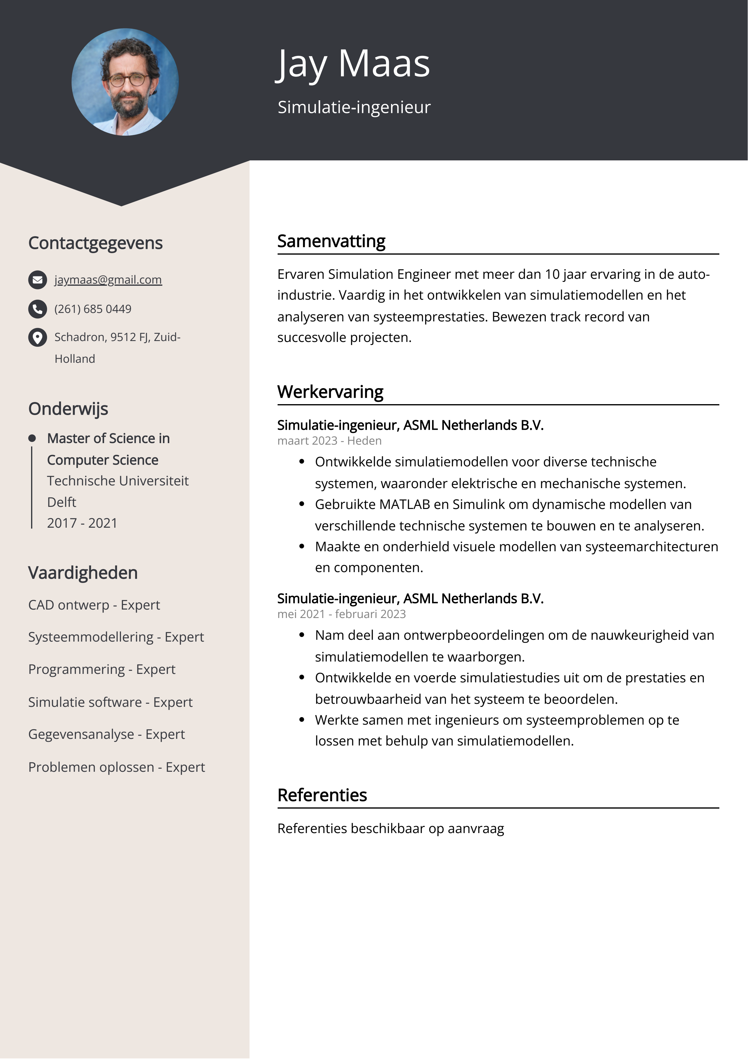 Simulatie-ingenieur CV Voorbeeld