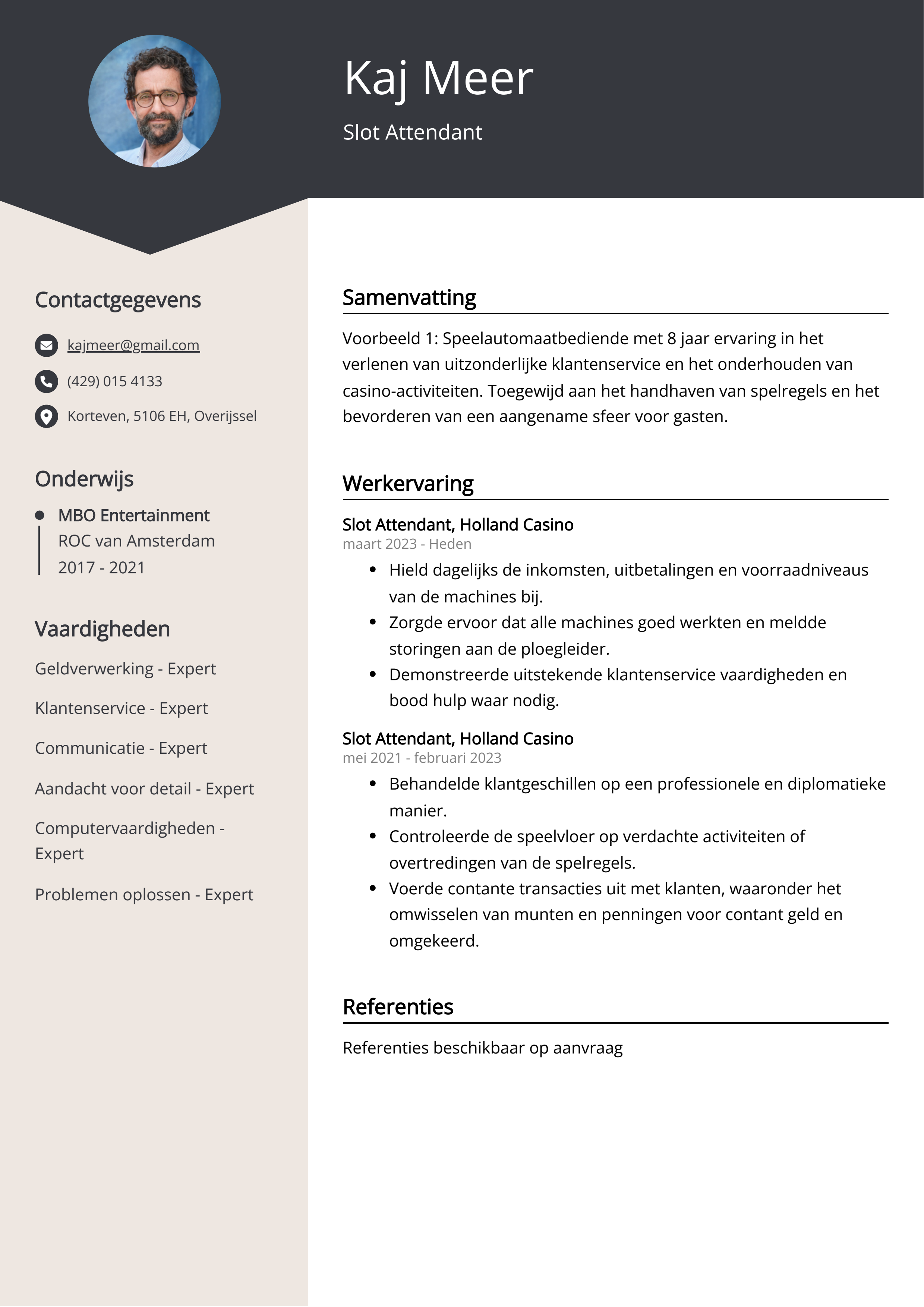 Slot Attendant CV Voorbeeld