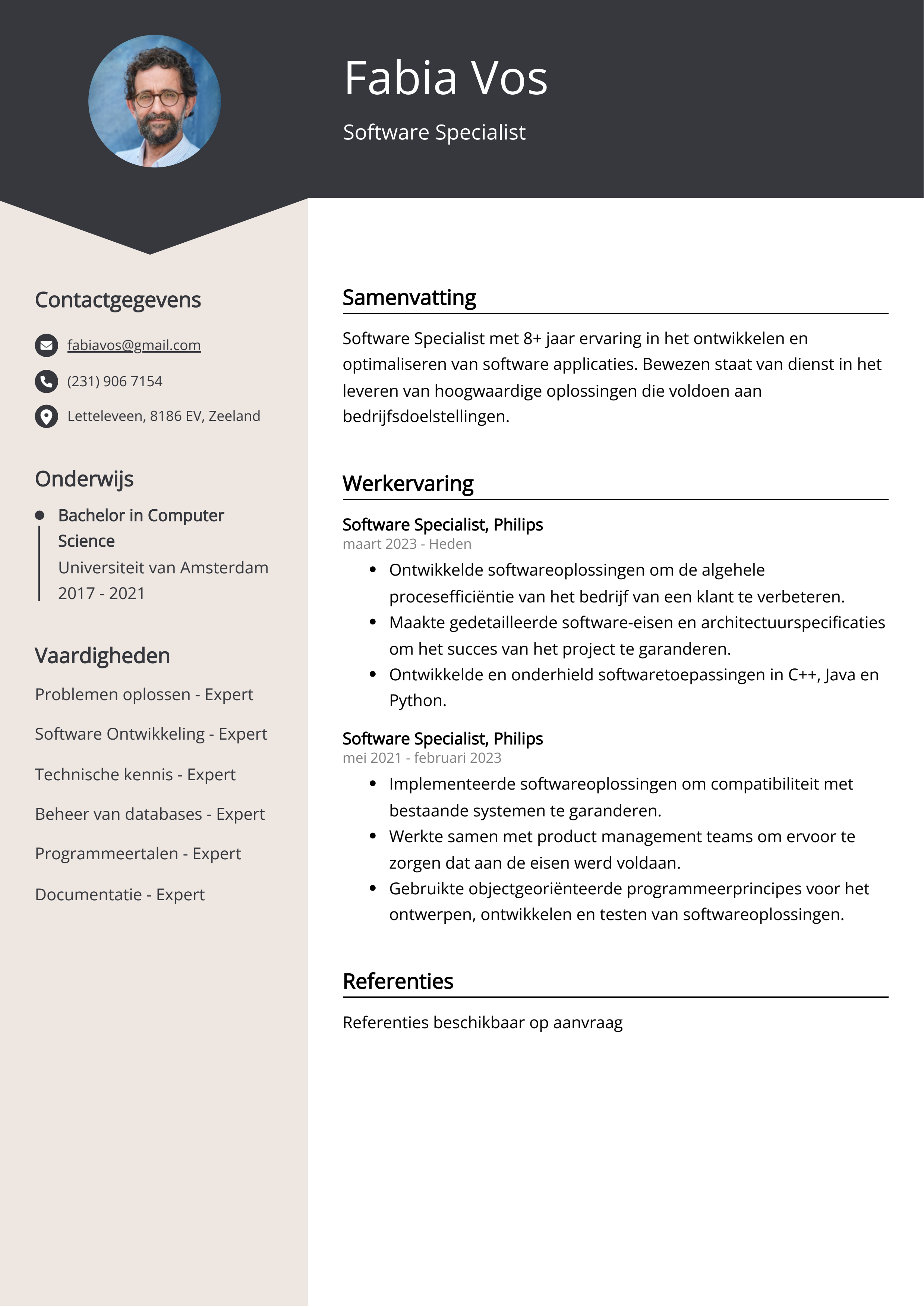 Software Specialist CV Voorbeeld